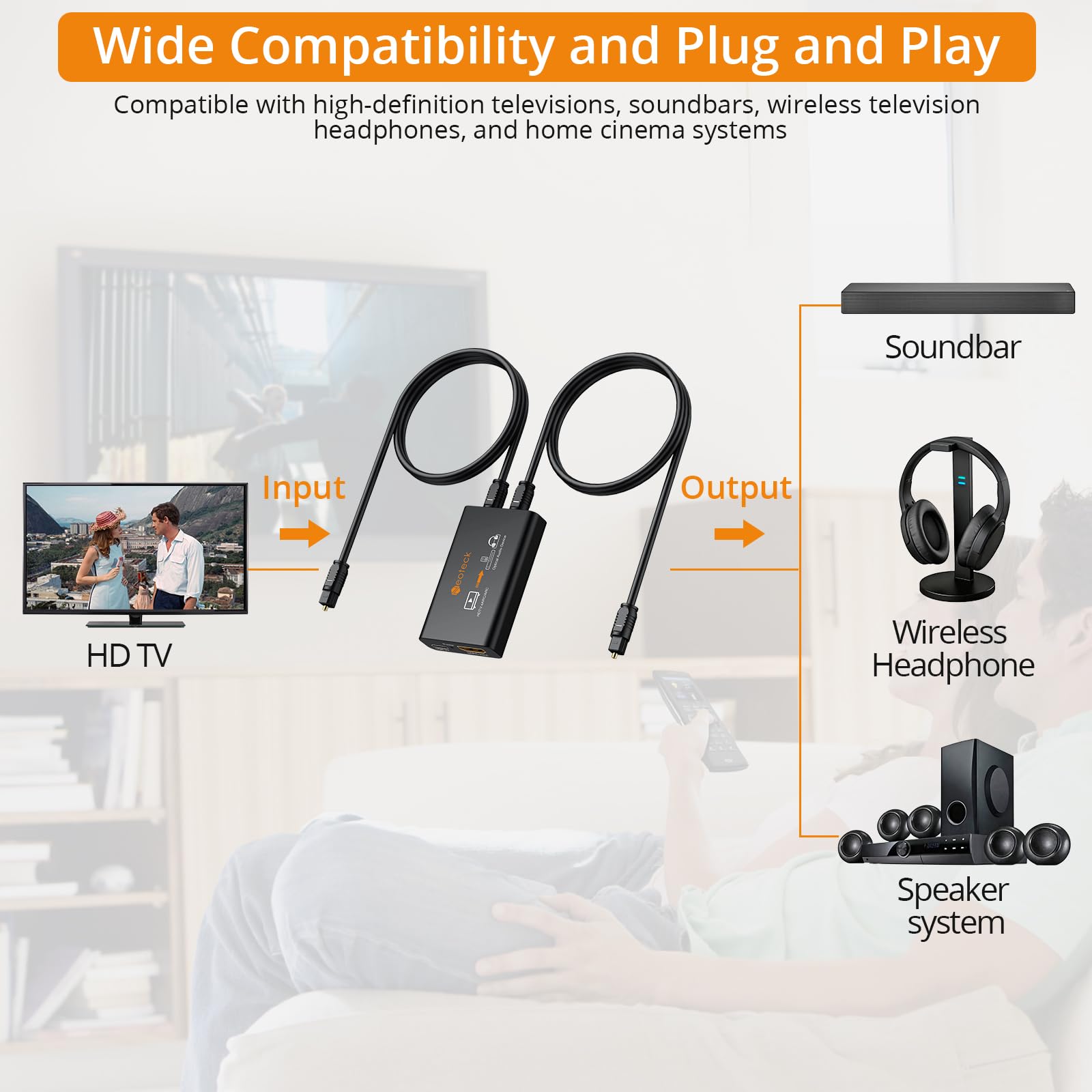 Neoteck Extractor de Audio HDMI eARC Convertidor ARC a Óptico dual 192kHz Compatible con PCM 2.0, Dolby 5.1, DTS 5.1 para HDTV, Barra de Sonido, Auriculares Inalámbricos, Cine en Casa