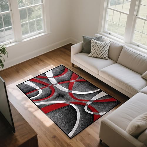 Alfombra de área geométrica de líneas de tiras de 3.3 x 5 pulgadas, moderna alfombra abstracta para sala de estar y dormitorio, alfombra de lujo