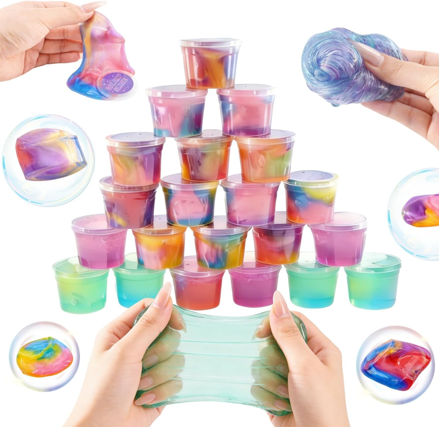 Slime Party Favors,24 Pack Galaxy Slime and Clear Slime,Non-Sticky Slime Kit for Classroom Prizes,Christmas Stocking Stuffers,Goodie Bag Stuffers,Easter Basket Stuffers for Kids Boys Girls