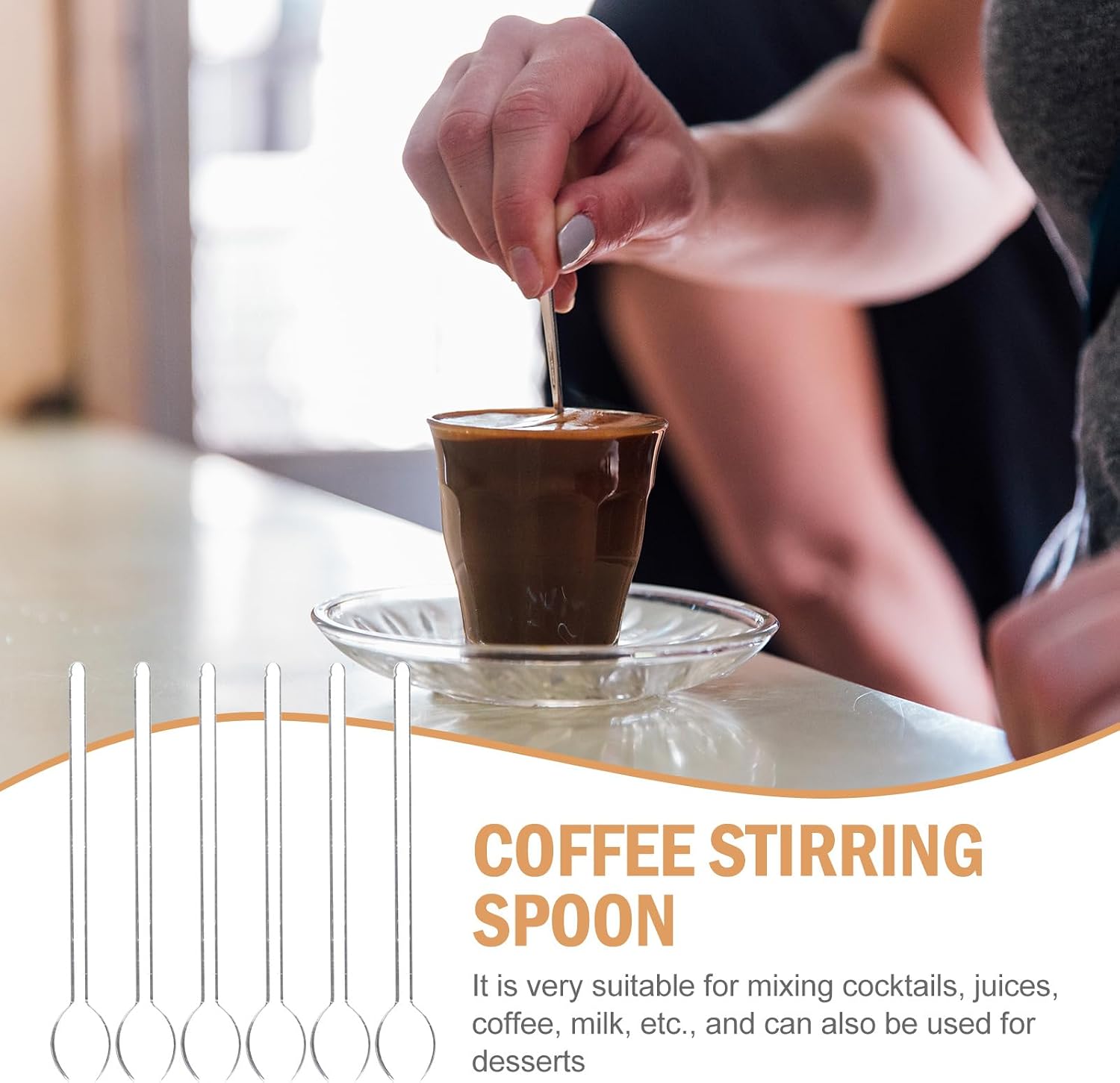 DOITOOL Long Handle Glass Spoons Set of 6 Clear Borosilicate Mixing Spoons for Coffee Tea Desserts Kitchen Gadgets 5.59 Inch Ergonomic Handle Reusable Heat-Resistant