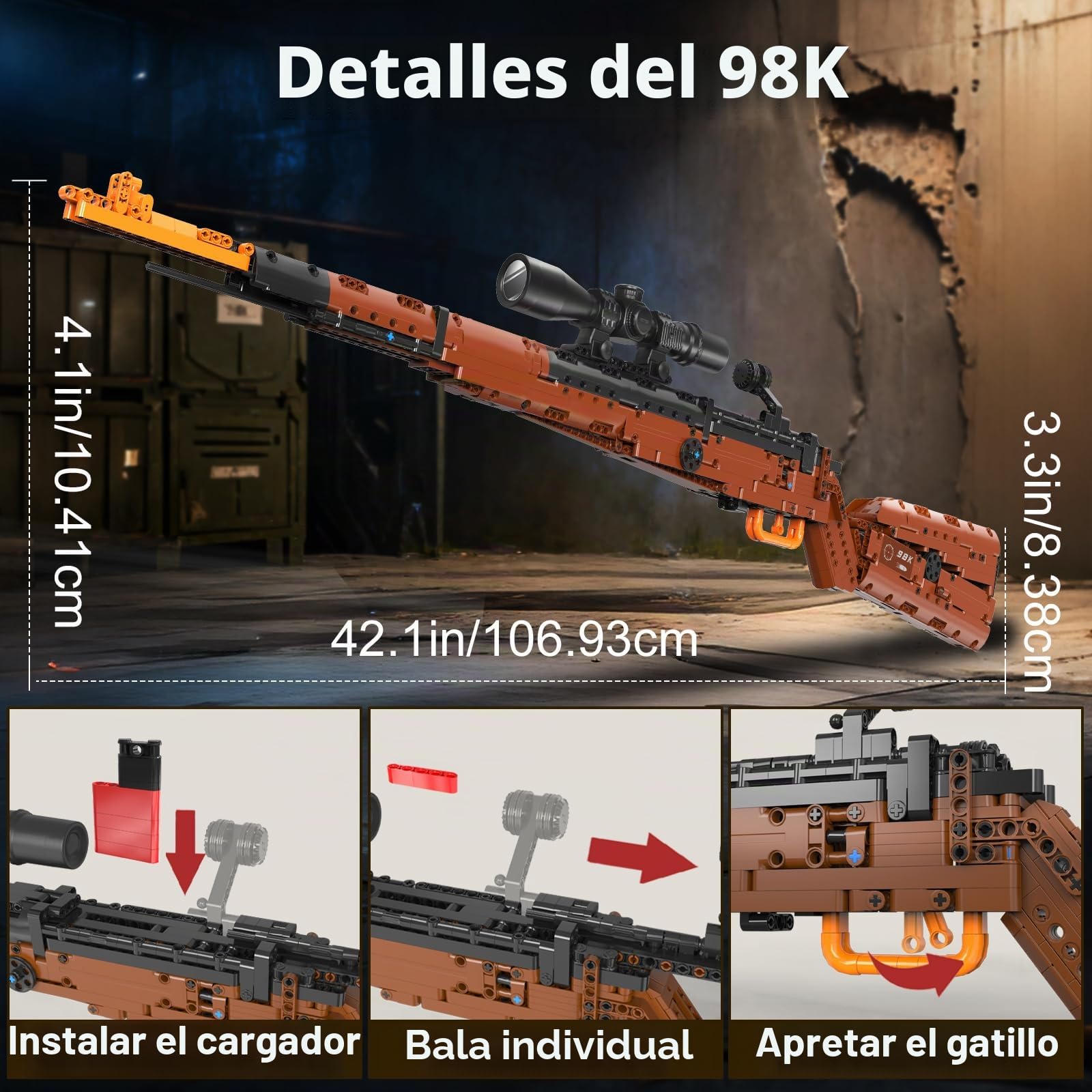 Sosuy Kar98k Fusil Bloques de Construcción, Pistola Armas Modelo Realista Disparable DIY 1025 Piezas para Adultos y Adolescentes 8+, Colección Militar para Aficionados, Regalo para Hombres y Niños