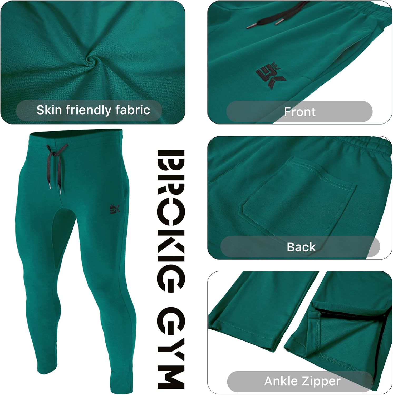 BROKIG Men's Zip Joggers Casual Gym Workout Track Pants - Image 4