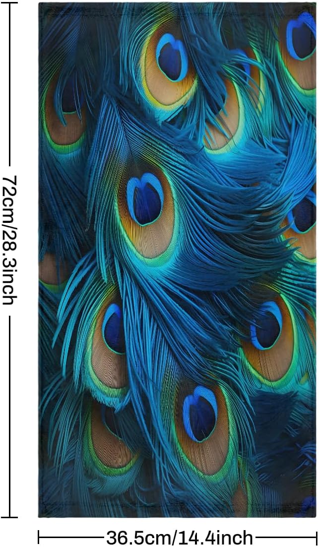 Green Blue Peacock Feather Hand Towels for Bathroom Set of 2, Decorative Bath Hand Towels, Soft Microfiber Absorbent Towel for Fitness, Yoga, Travel, Camping, Gym