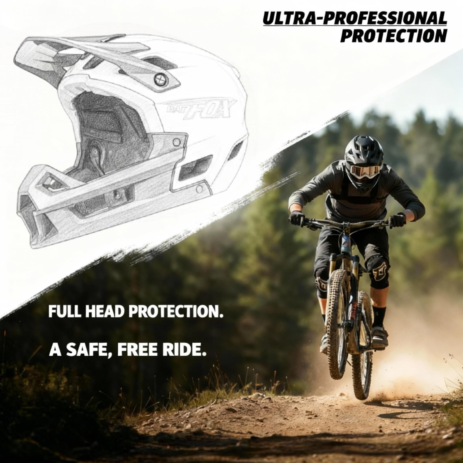 BATFOX Full Face Mountain Bike Helmet for Adults
