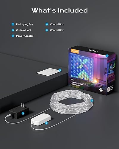 Miniatura 7 de 400 luces LED RGBIC inteligentes para cortina con GIF de bricolaje, 6.6 x 6.6 pies, luces de pared navideñas que cambian de color con aplicación,