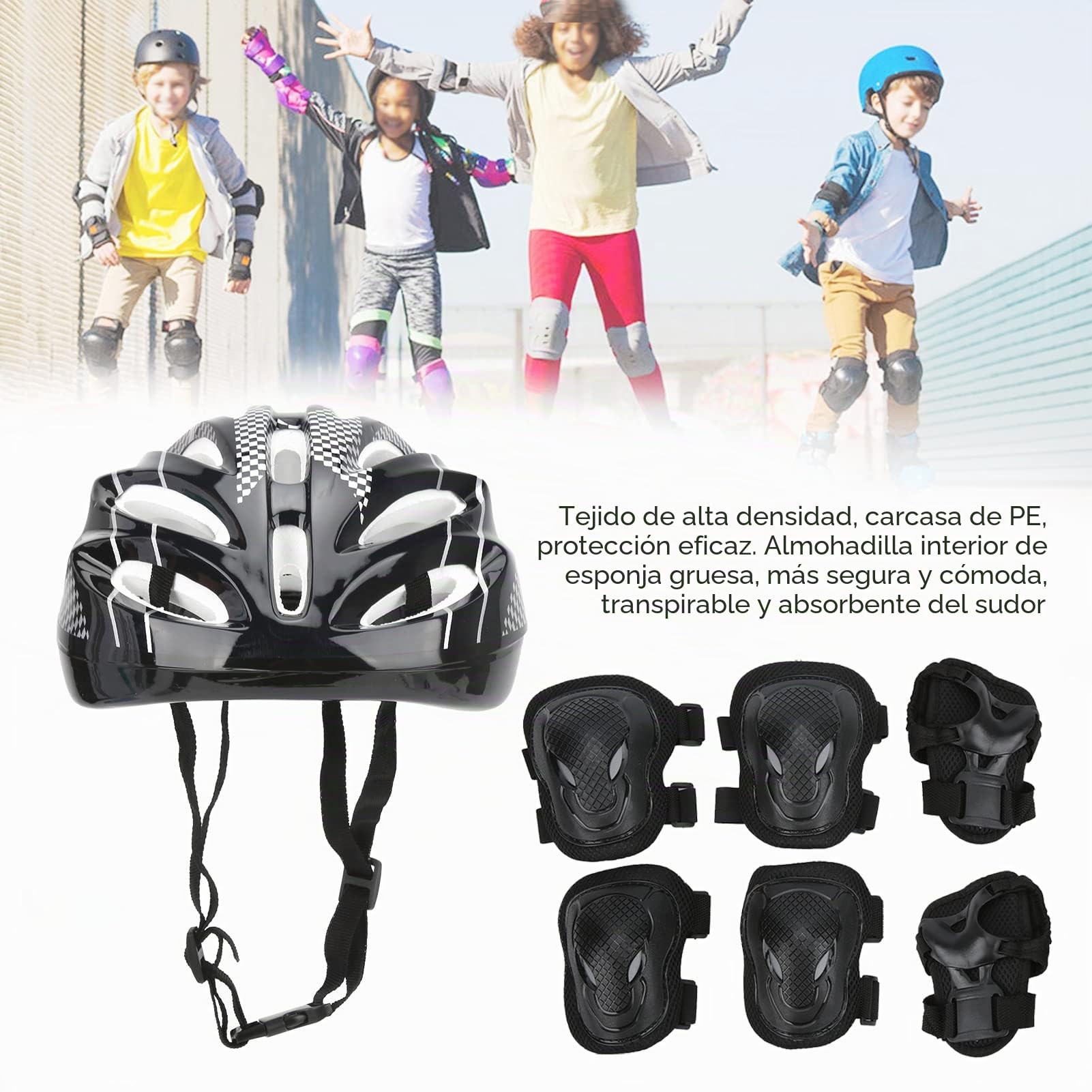 Topyond Juego De Equipo De Protección para Patinaje sobre Ruedas para Adultos, Rodilleras, Coderas, Casco, Muñequeras para Monopatín, Patinaje En Línea, Hockey, 7 Uds.