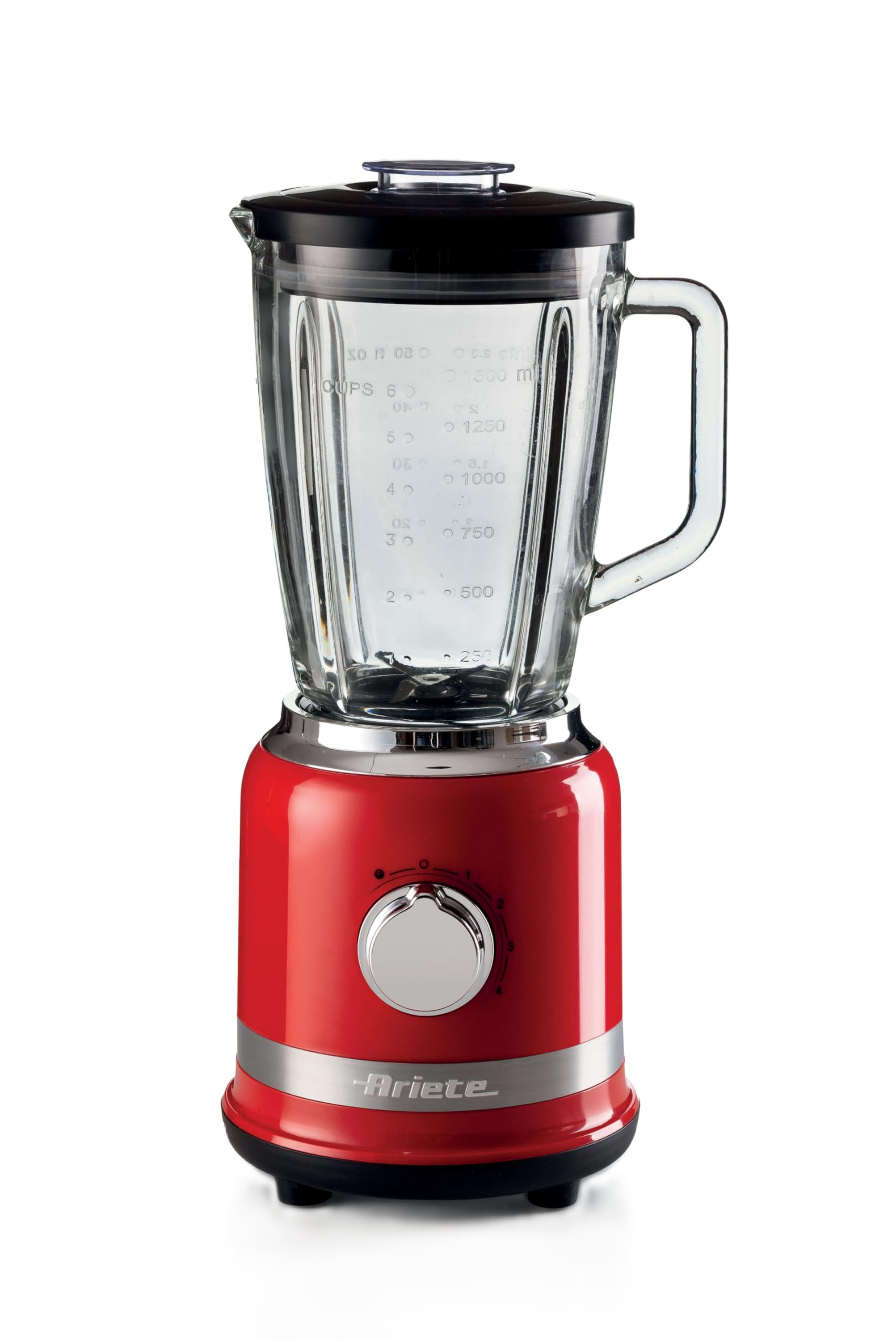 Ariete 585 Frullatore Moderna, 1000W, Capacità 1,5 L, 4 velocità + Funzione Pulse, Tazza in vetro graduata, 4 lame in acciaio inox, Rosso