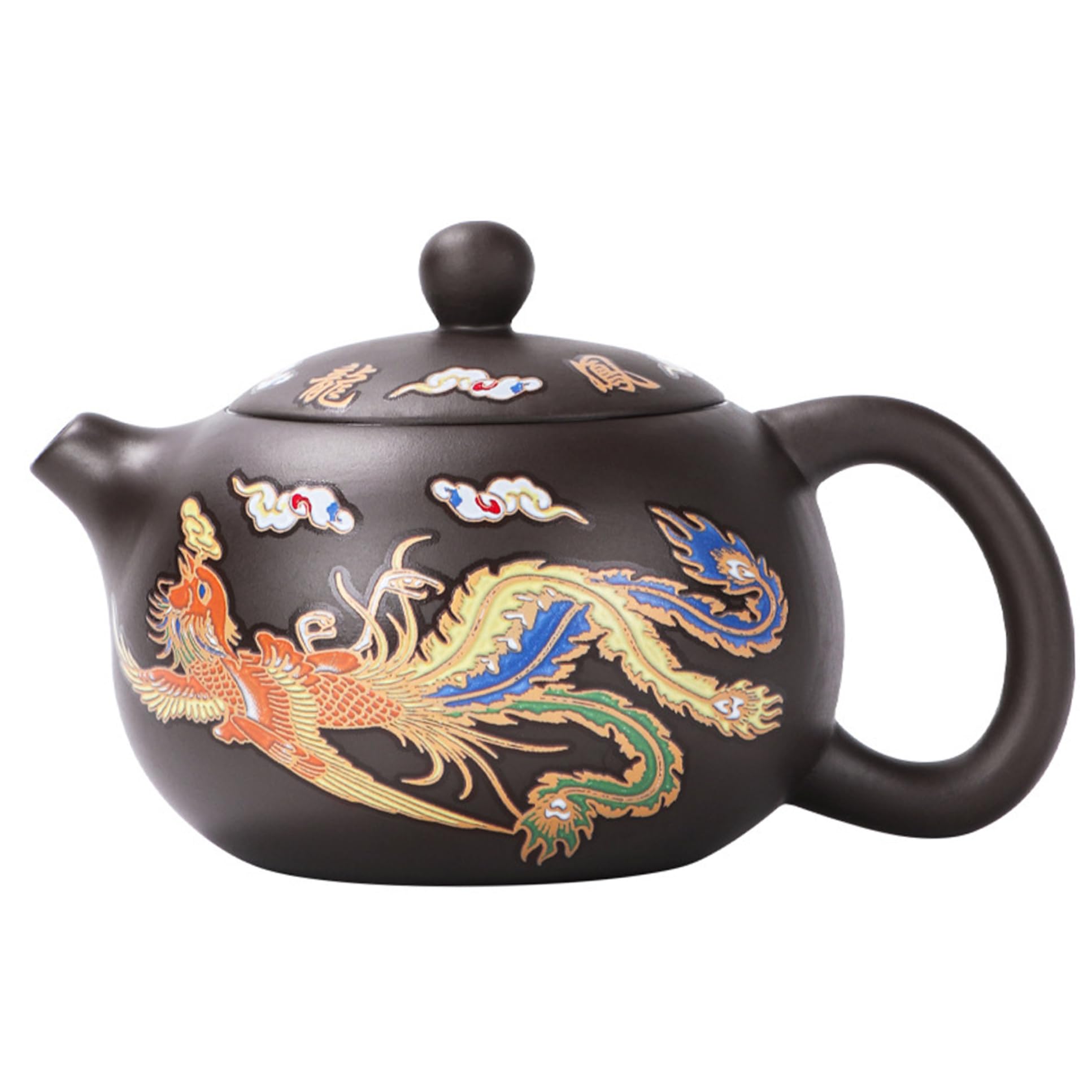 Keramik -Teekanne Drache und Phoenix Chinesische Teekannenfarbe Kung Fu Tea Pot mit Griff und Infuser 250 ml breiter Mund Mund Traditioneller Keramik -Tee -Tee -Geschenk, Schaumstoffverpackung