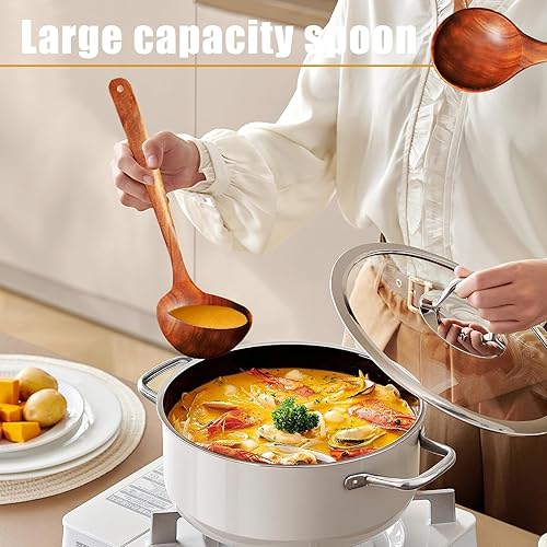 Miniatura 32 de Juego de utensilios de cocina de madera de teca, 7 piezas, utensilios de cocina de madera, incluye espátula