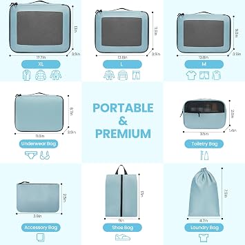 Packing Cubes for Suitcase 8 Set, Lightweight Luggage Packing Organizers Packing Cubes for Travel Accessories - Teal