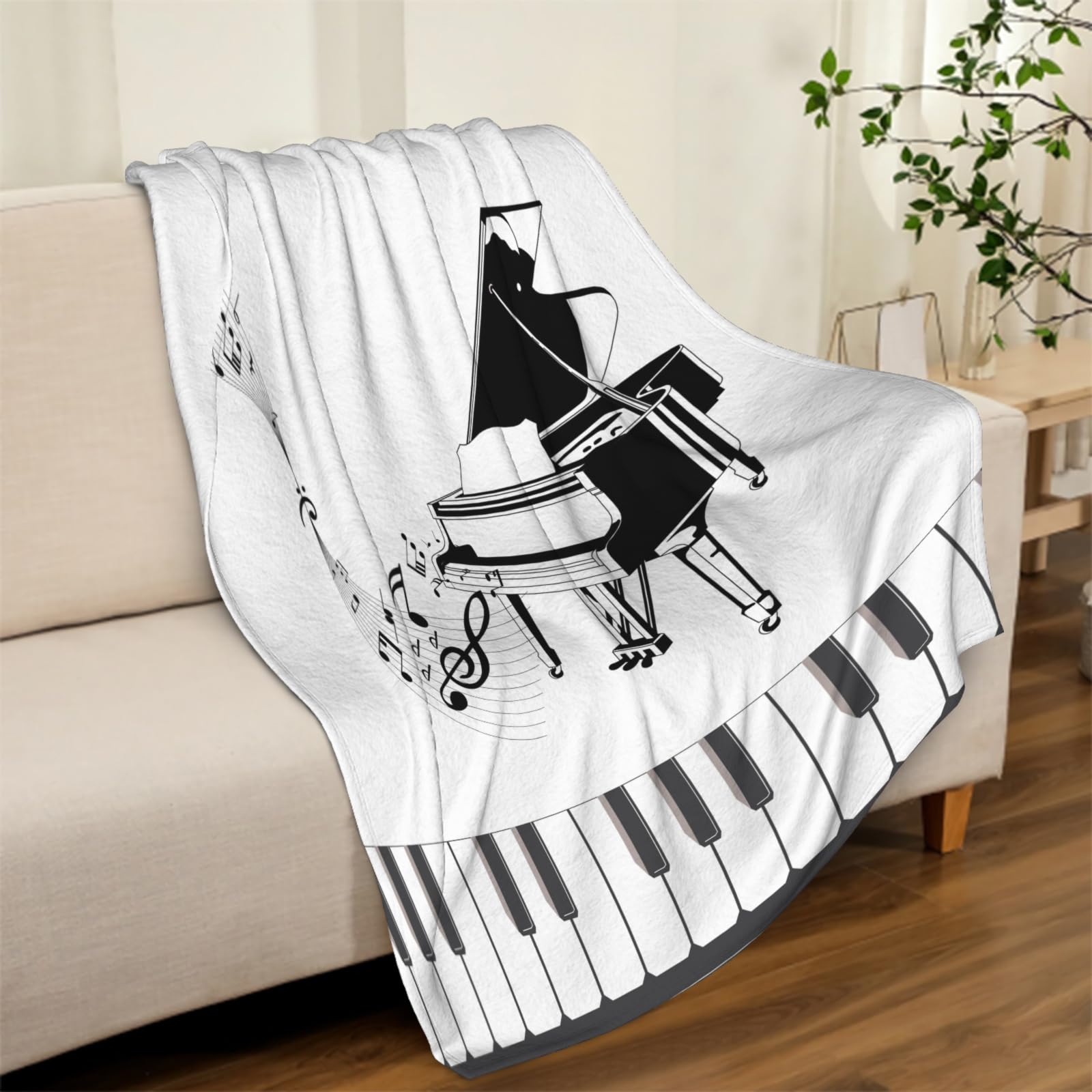 Generico Coperta Termica XXL 180x200 Cm A Tema Musicale – Plaid In Pile Di Flanella Morbido, Nero, Per Divano E Letto