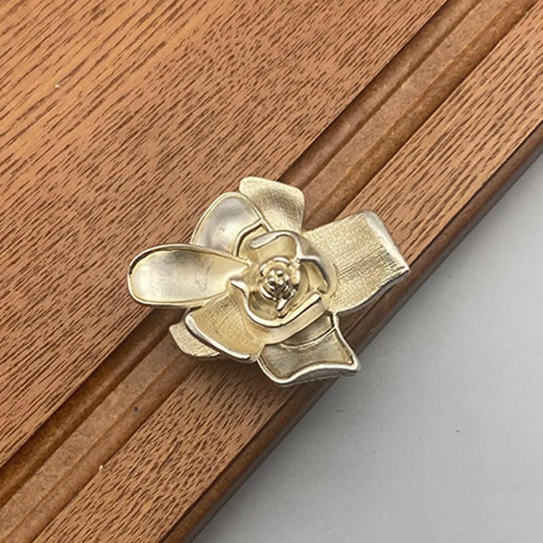 Confezione da 10 maniglie moderne a forma di fiore, in lega di zinco, foro singolo, per armadietti da cucina, cassetti, maniglie per mobili e credenze