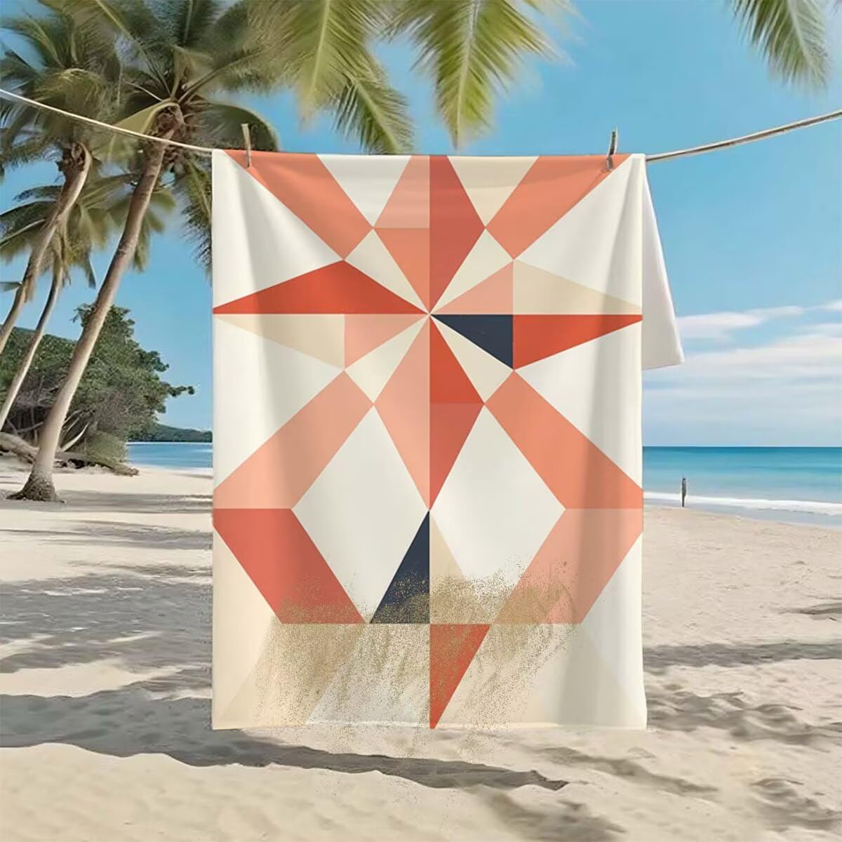 Toalla de Playa Grande 220x100cm/35x70cm, Juego de 2 Toalla Microfibra XXL de Antiarena, Toallas Playa Suave Ligera, Absorbente Secado Rápido, Beach Towel Viaje, Regalo Mujer Hombre (Geometría) C-24