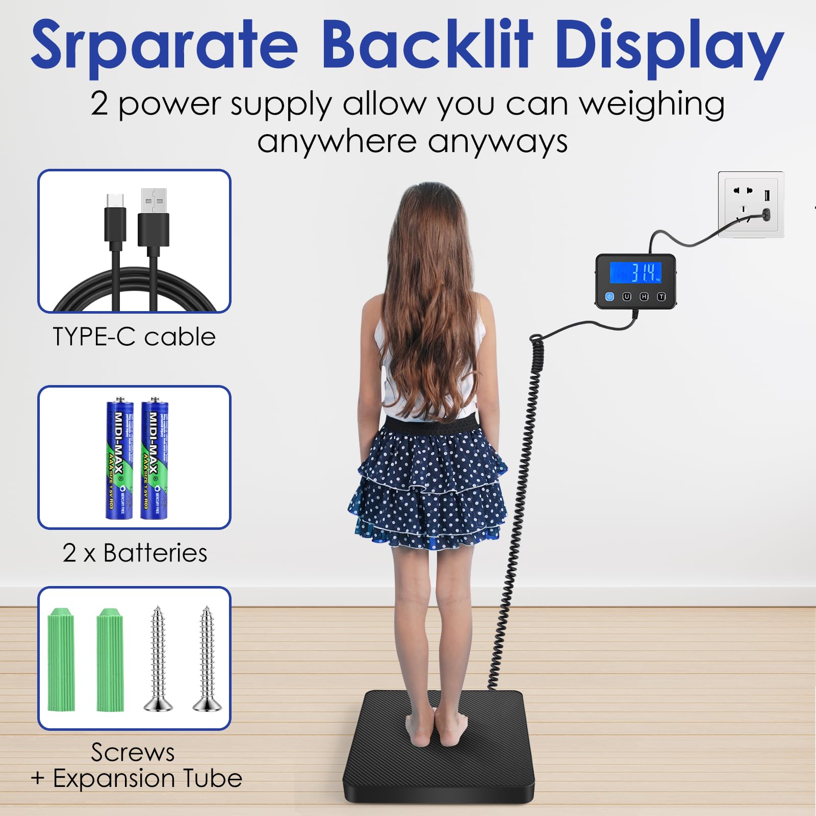 Báscula digital para paquetes, 40-200 kg, alta precisión, con función de retención y tara, para paquetes, equipaje, pantalla LCD externa