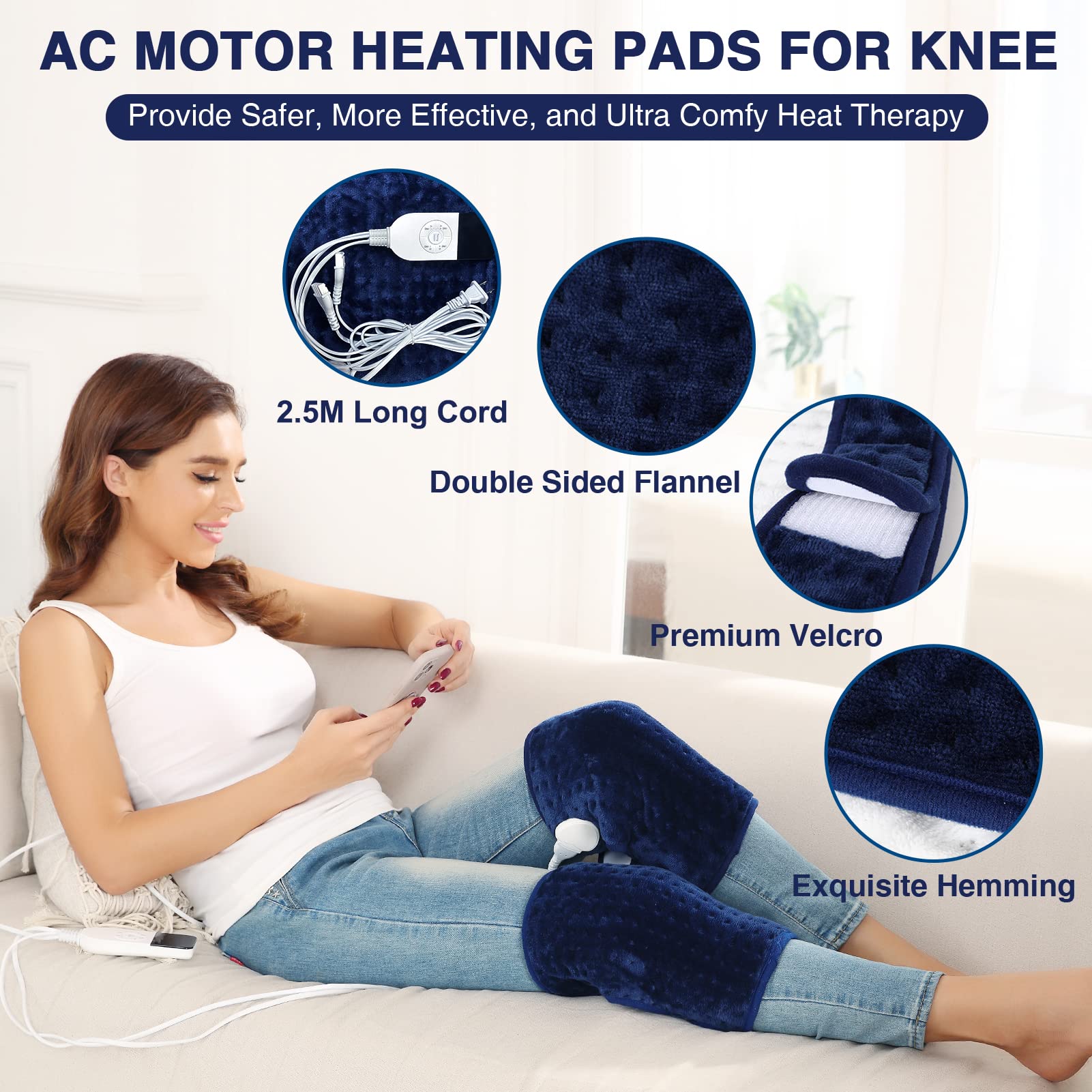 JOBYNA Almohadilla Térmica Eléctrica, lmohadilla de Terapia de Calor para Aliviar el Dolor, Calentamiento Rápido de 5s, 30-70 ℃ Ajustable, Lavable a Máquina, Pantalla Digital (Rodillas)