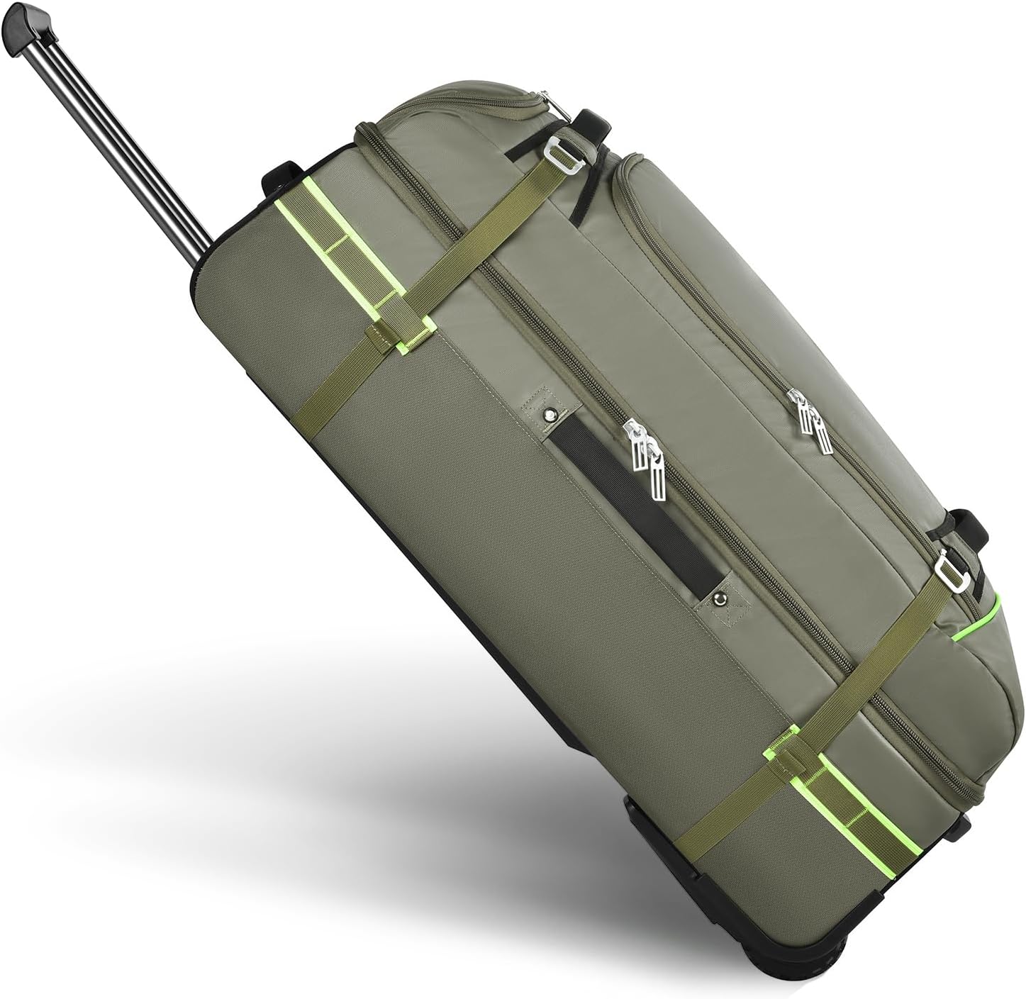 Wheeled Duffle Bag Luggage for Travel-Rolling Duffle Bag with Wheels-100L Large Heavy Duty with Wheels and Handle,Compression Straps,Foldable Luggage Roller Duffle(Green-V2)