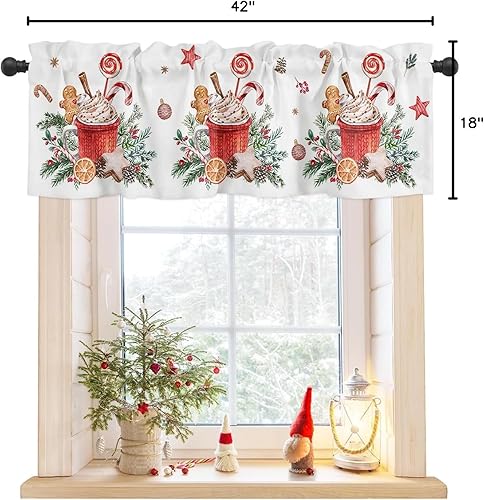 Miniatura 9 de Cenefas de Navidad para ventanas, con bastón de caramelo de jengibre, cortina de cocina, cenefas de Navidad, bolsillo para barra, cortina de ventana