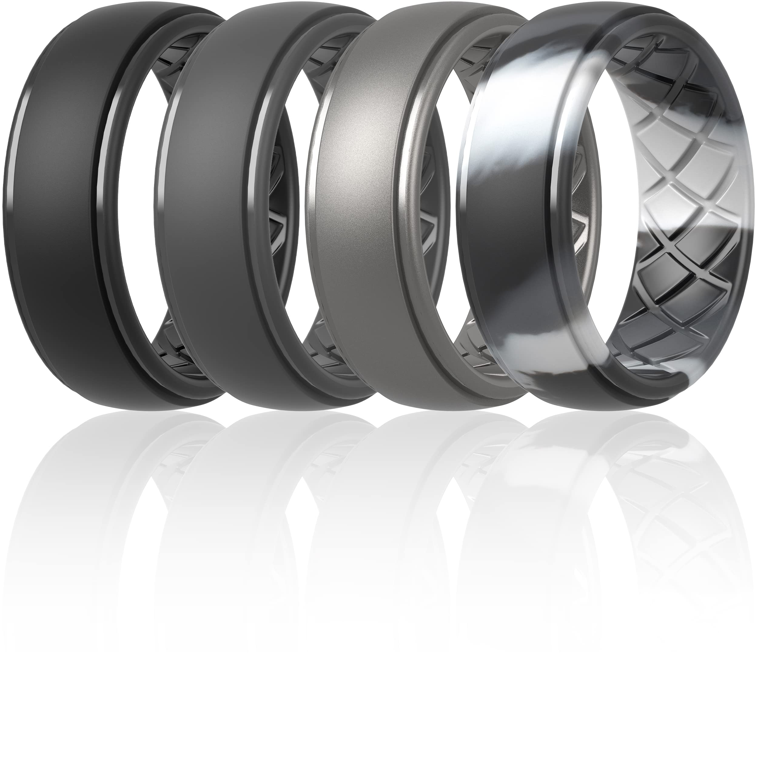 ThunderFit Men Silicone Wedding Rings, Breathable Criss Cross Pattern Engagement Bands 8mm Wide 2mm Thick - 1/4/7 Variety Multipack