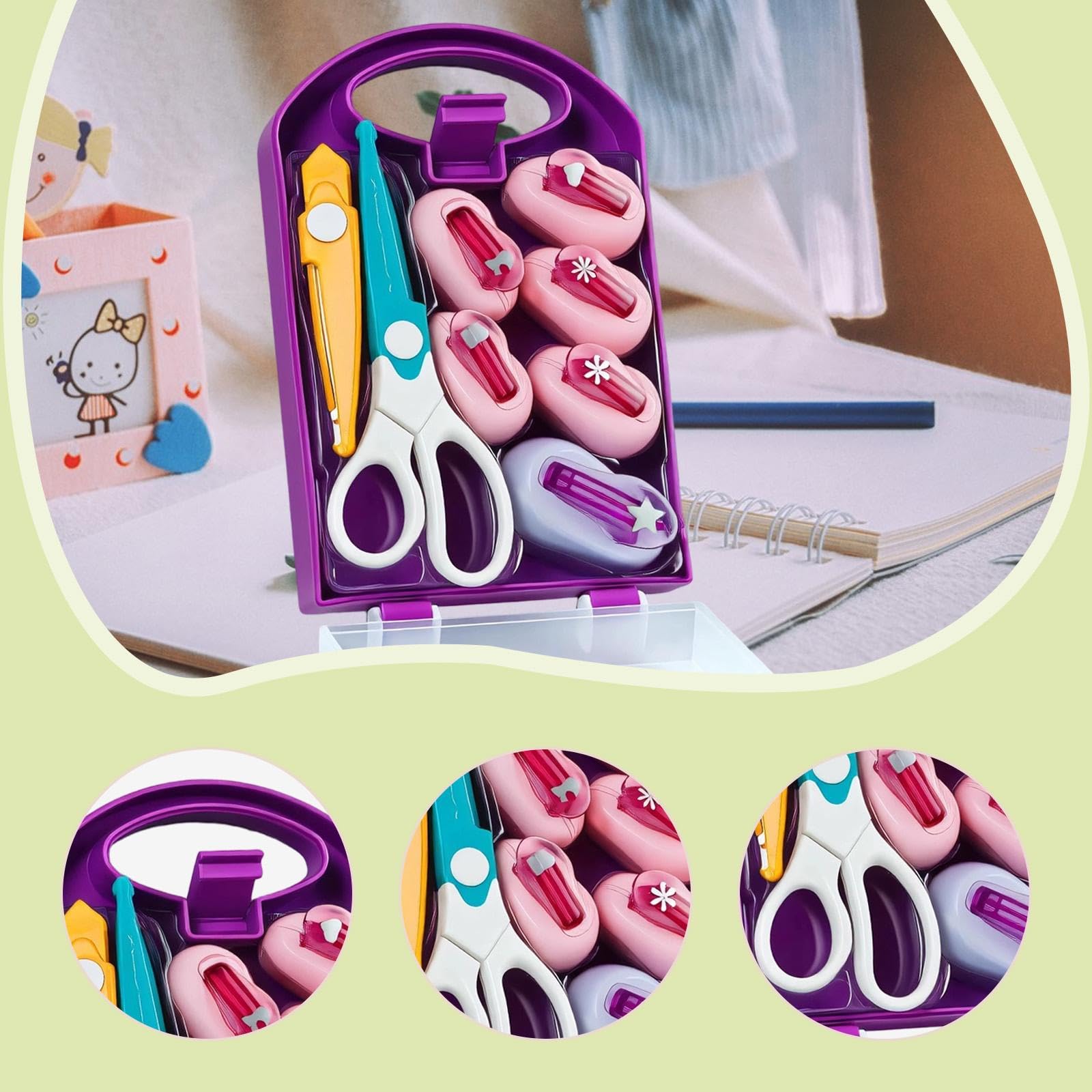 Juego de 6 Punzones para Manualidades con Tijeras, Perforadoras de Papel Reutilizables para Scrapbooking (22x14x5 cm / 8.7x5.5x2 in)
