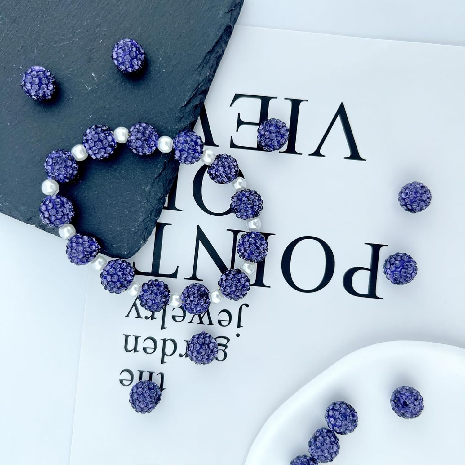 10mm Clay Rhinestone Beads for Bracelets, 100 Pcs Sparkle Crystal Beads for Jewelry Making, Glitter Round Shamballa Disco Ball Design for DIY Crafts Necklace Earrings Decoration (Purple) - Image 5