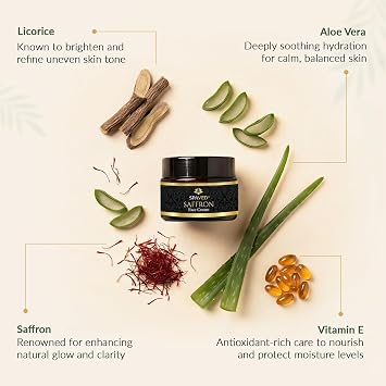 Saffron Face Cream 50g - Anti - Ageing Brightening Moisturiser with Aloe Vera & Licorice for Radiant Skin - Supports Skin Barrier & Youthful, Glowing Complexion - Herbal Day Cream - Vegan