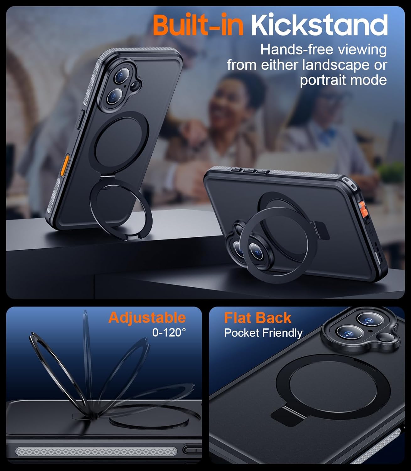 Temdan Magnetic for iPhone 16 Plus Case Waterproof, [Built-in Ring Invisible Stand & Screen Protector][IP68 Underwater][Dropproof][Dustproof][Real 360] Shockproof Protective Phone Case 6.7'' -Grey