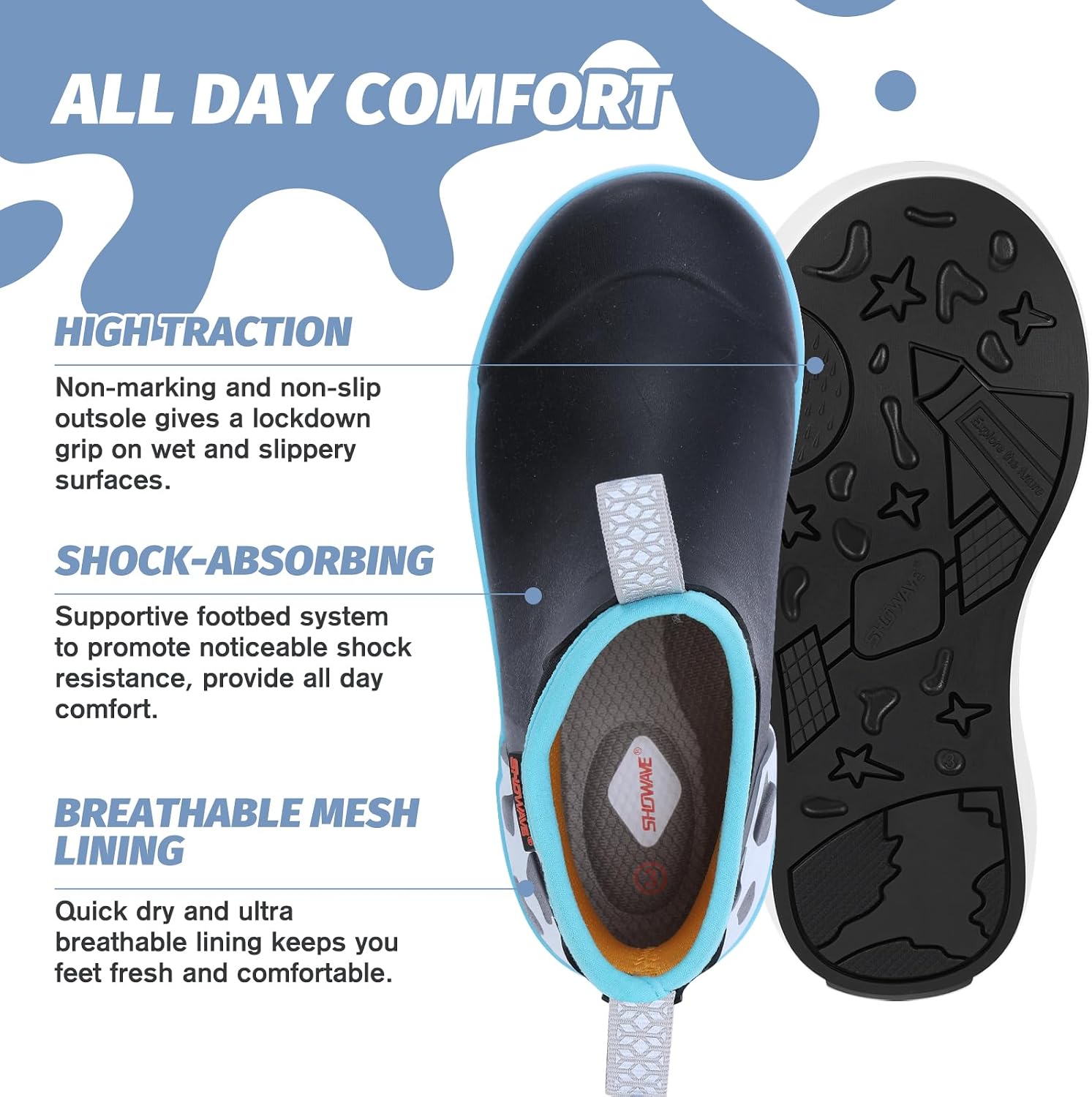 Showave Kid's Rain Boots Girl's Deck Boots Waterproof Boy's Rain Boot Non Slip Neoprene Rubber Boot Ankle Mud Booties