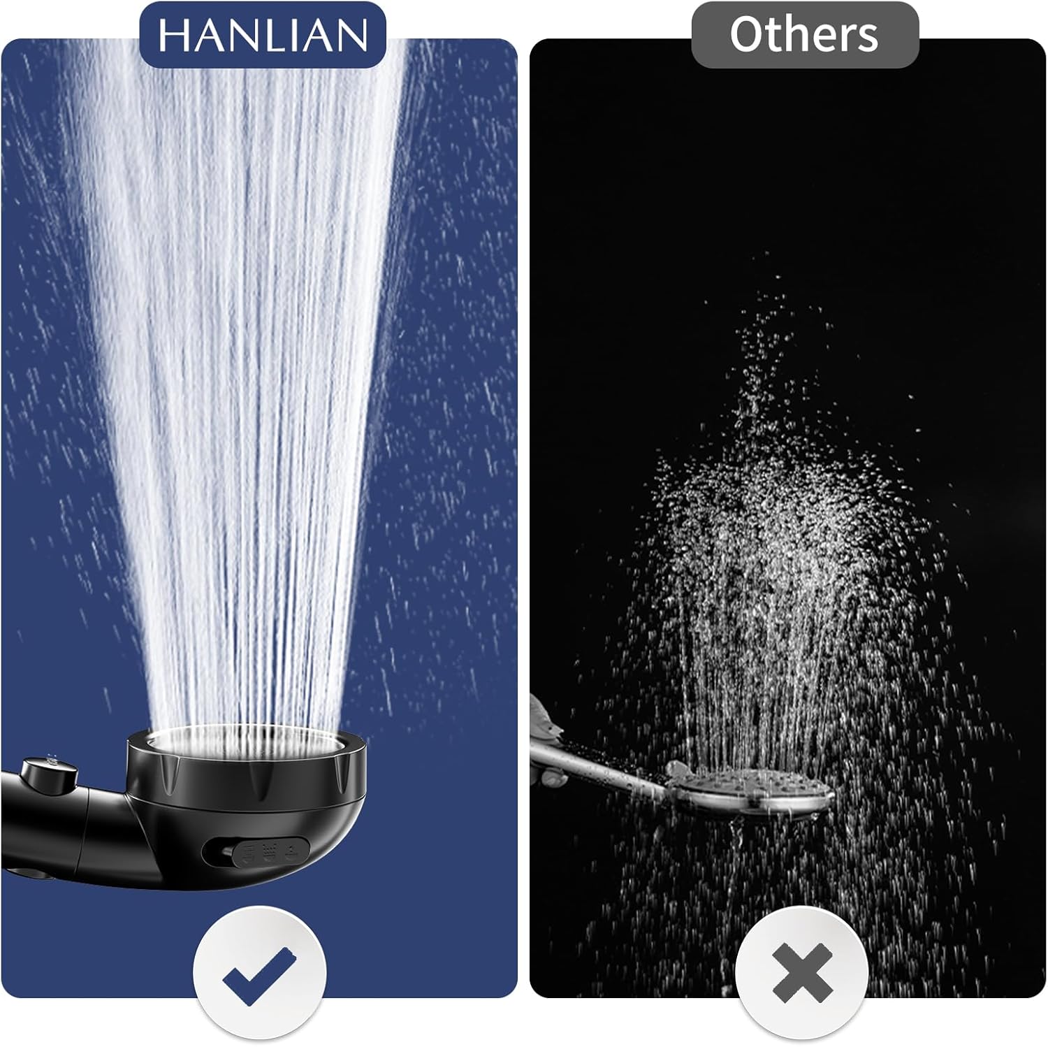 HANLIAN On/Off Pause Camper Shower Head with Filters, Detachable Shower Head with filtrate, High Pressure RV Showerhead with Hose and Self-adhesive Bracket, Shower Filtered Showerhead (Black)