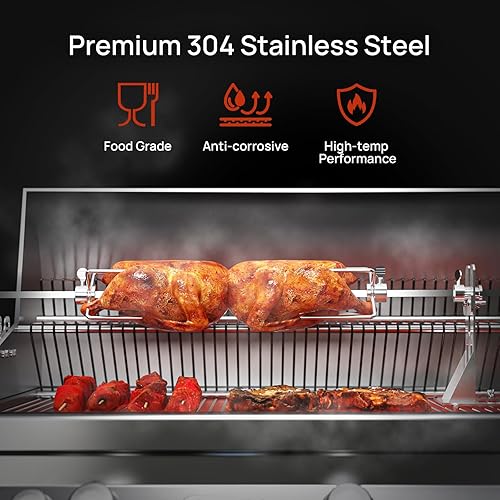 Miniatura 3 de TURBRO Kit de asador de acero inoxidable para la mayoría de las parrillas de gas, incluye motor eléctrico de 4 W, varilla cuadrada de 28 pulgadas x