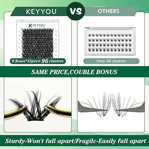 Miniatura 5 de 96 pestañas en racimo de rizo D de 0.630 pulgadas, extensiones de pestañas individuales individuales suaves y cómodas, fáciles de colocar en casa