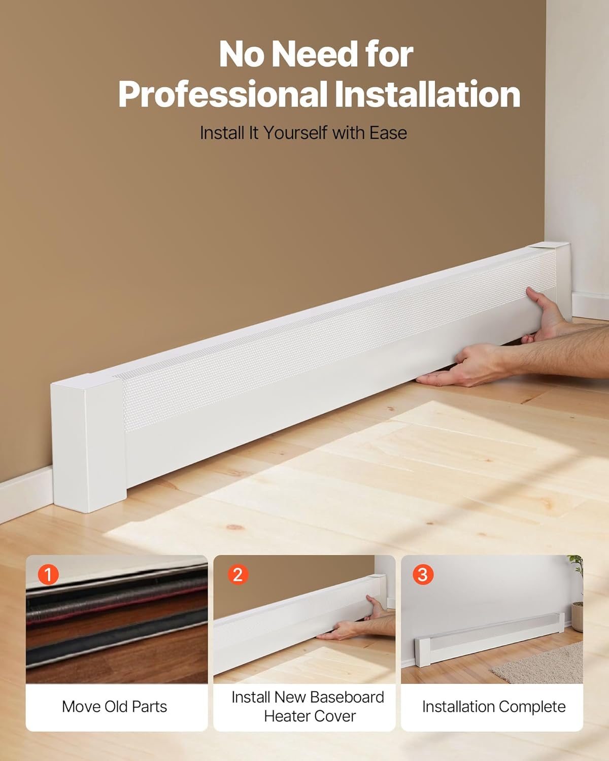 VEVOR Baseboard Heater Covers, Basic Series 5 ft Standard Electric Heating Unit Front Cover for Home Improvement, Heavy-duty Steel, Easy Installation for Bedroom Replacing Old Cover, White
