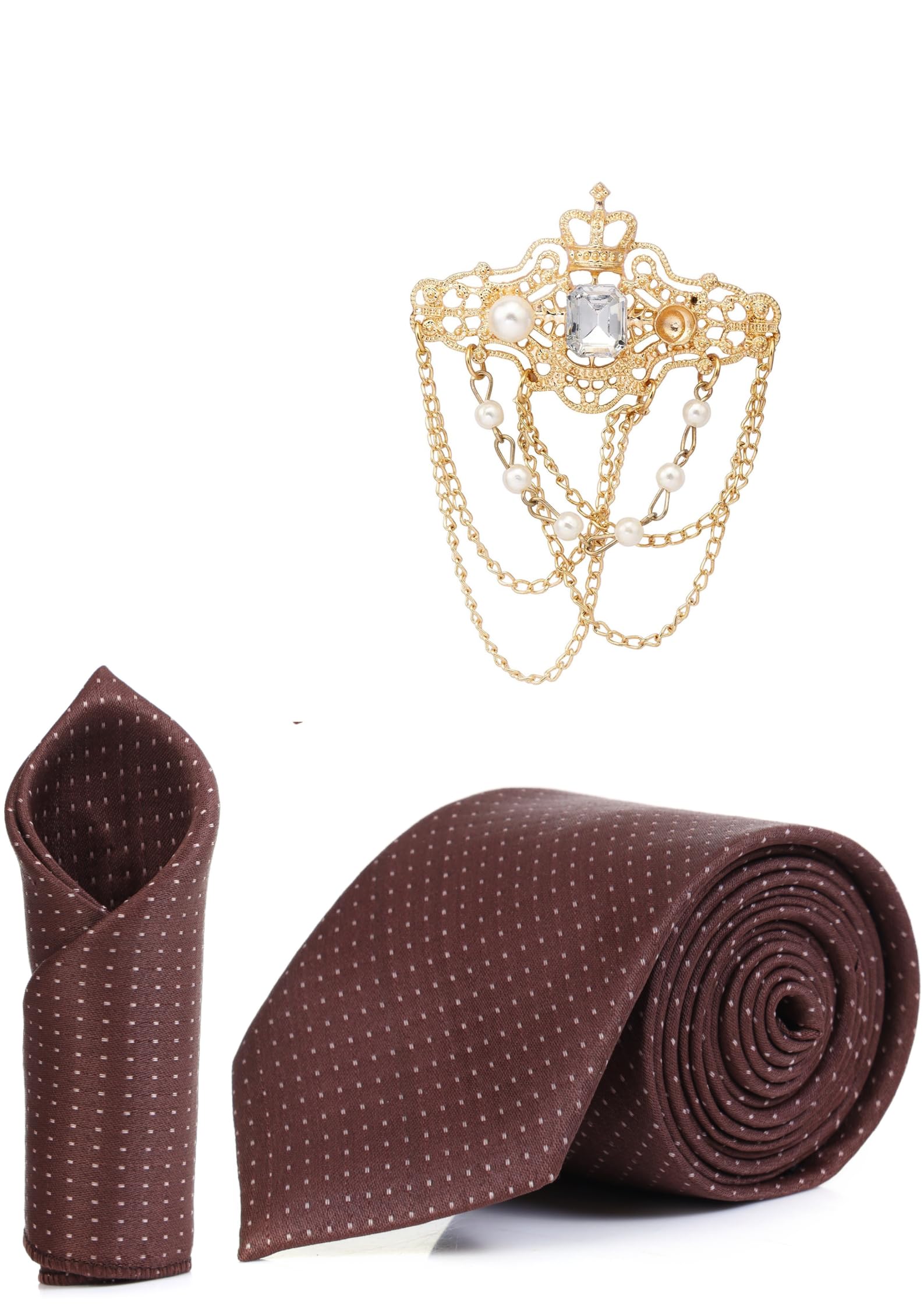 random stripe Tie Set For Men With Stylish Lapel Brooch & Pocket Square Gifted Box (3 Items) Formal Combo-picture-12