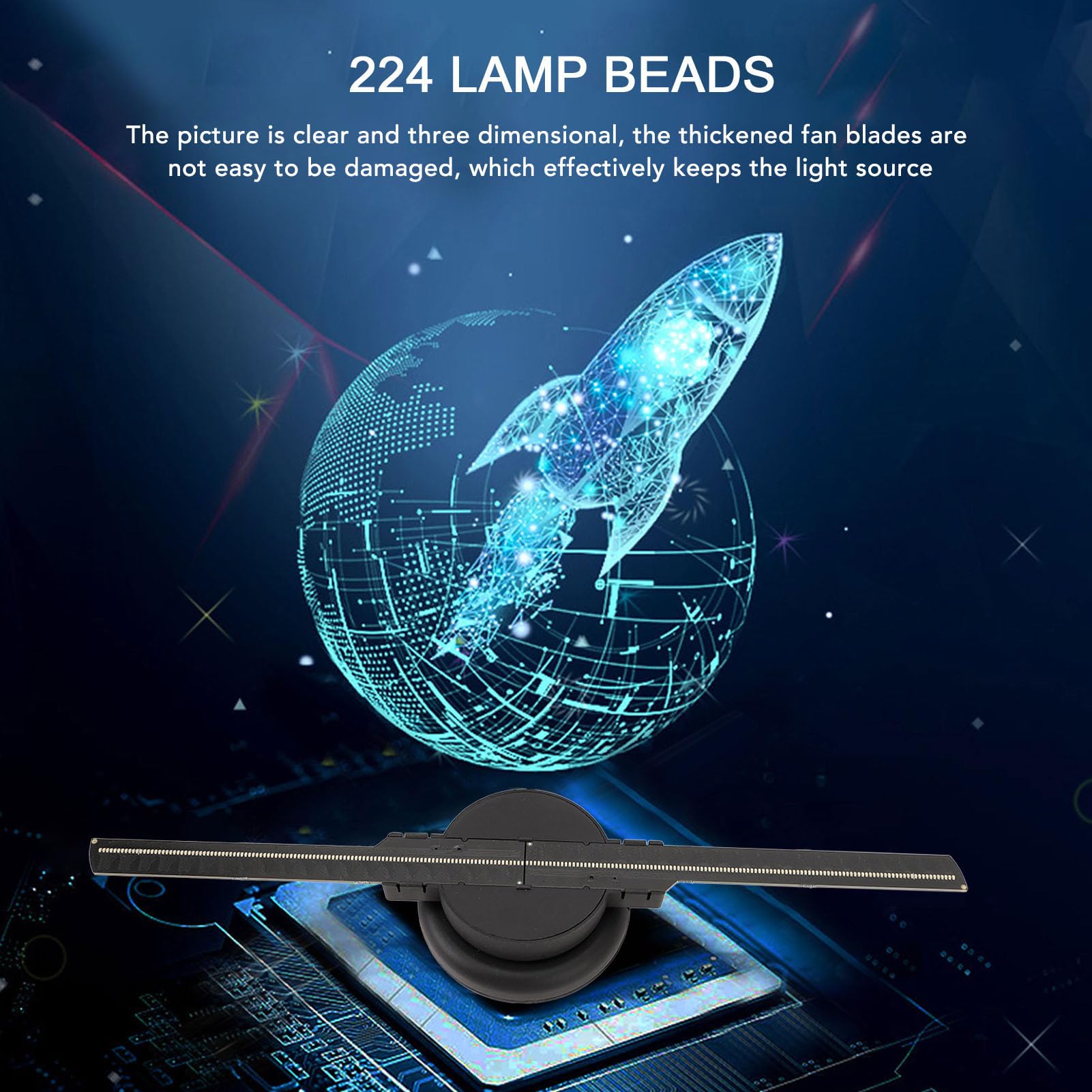 3D-Hologramm-Lüfter, 1024 X 224, 224 LEDs, Holografischer Projektor mit Hoher Auflösung, Helligkeit für Geschäftsschilder, Bar, Casino-Party, Kabellose Übertragung (EU 100–240 V)