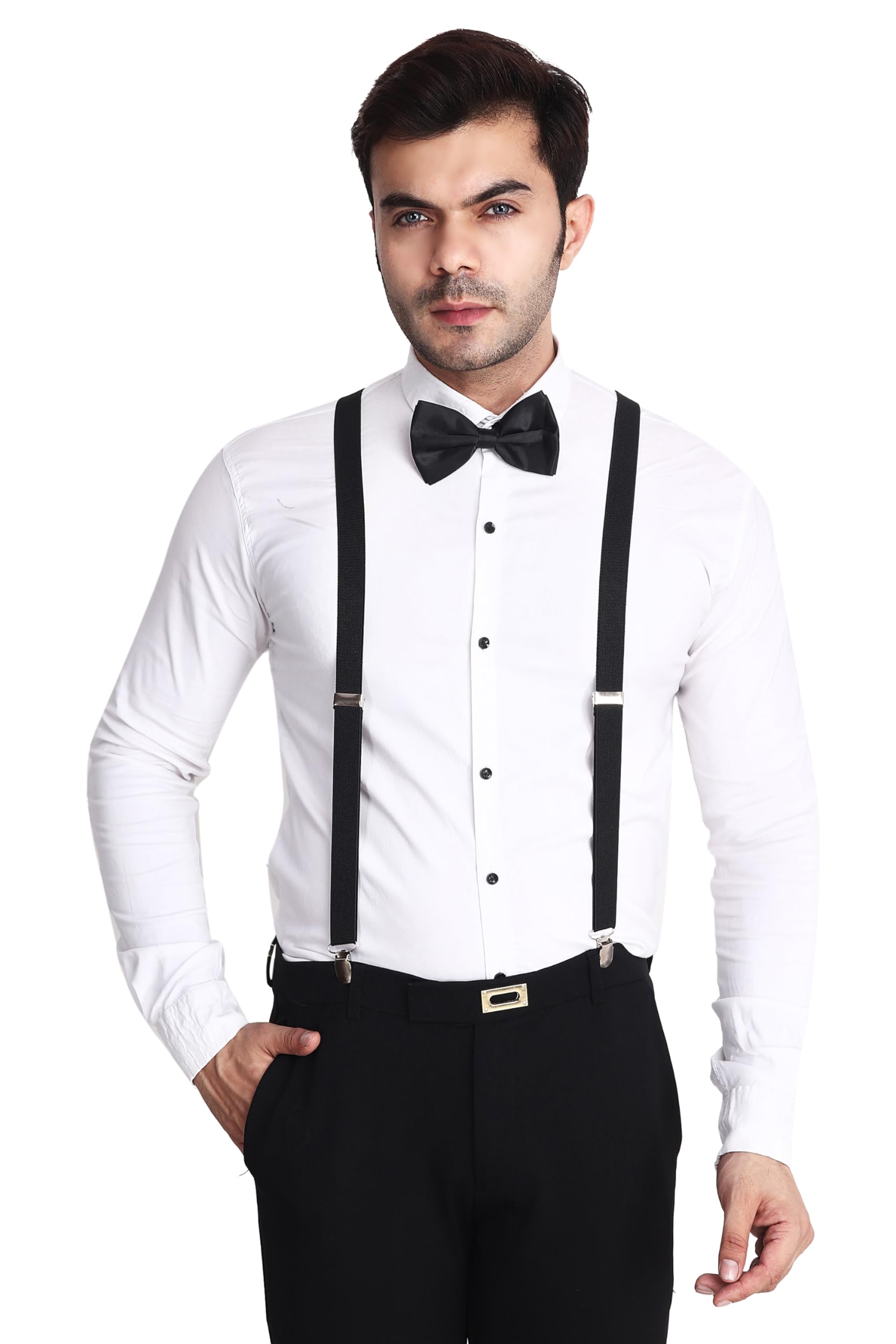 Solid Color Mens Suspender Bow Tie Set Clip On Y Shape Adjustable Braces-image-34