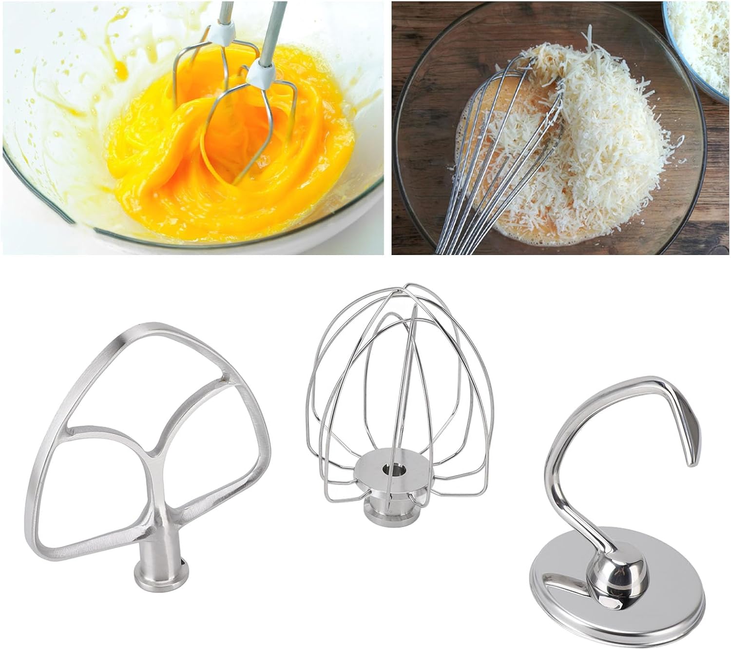 Yosoo Health Gear Stand Mixer Attachment Set, 3Pcs Stainless Steel Flat Beater Dough Hook Wire Whip, Tilt Head Stand Mixer Accessories for Kitchen