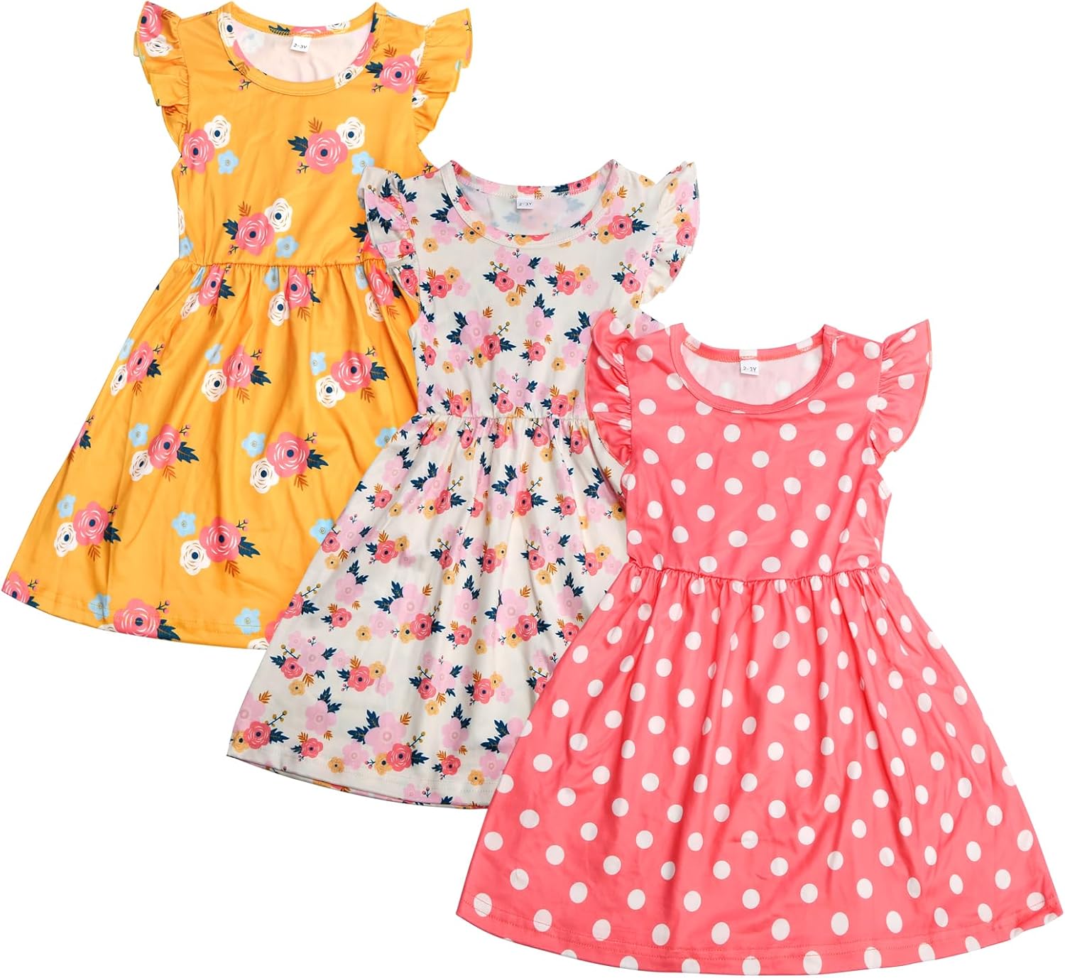 Toddler Little Girls Casual Dresses Short Sleeve Crew Neck Graphic Cartoon Dress for 2-8 Years