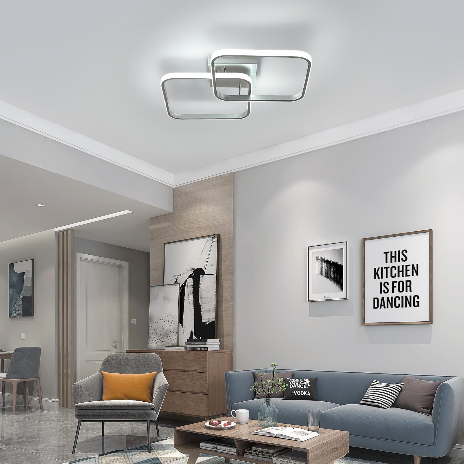 Osairous Lámpara de Techo Regulable 50W 5625LM, Plafon LED Techo con Mando a Distancia, 3000K-6500K, Luz de Techo LED Salon Plateado para Salón Dormitorio Cocina, 64CM