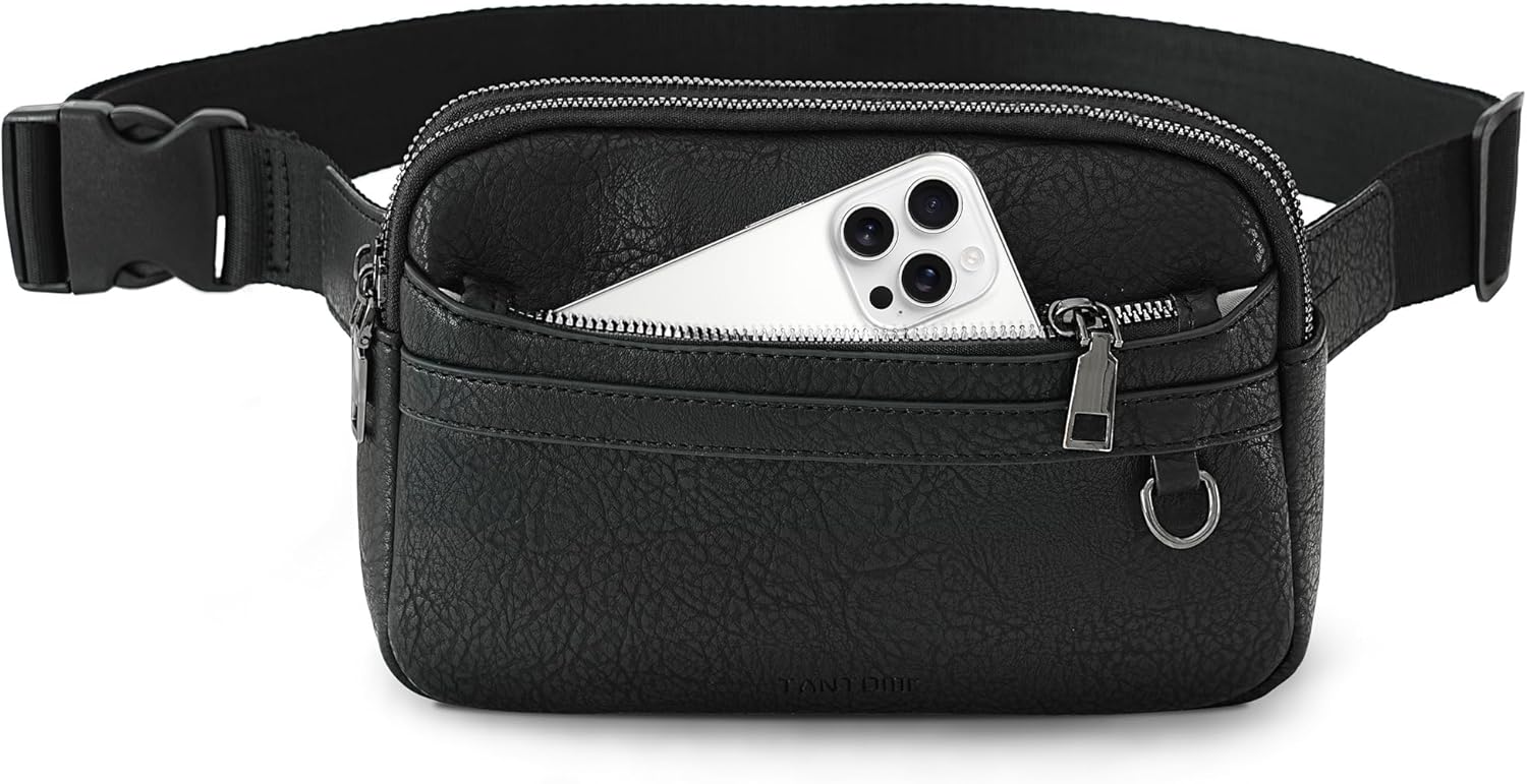 TANTOMI Fanny Packs for Women, Vegan Leather Everywhere Belt Bag for Women, Two Way Zipper Waist Packs, Crossbody Bags with Adjustable Strap