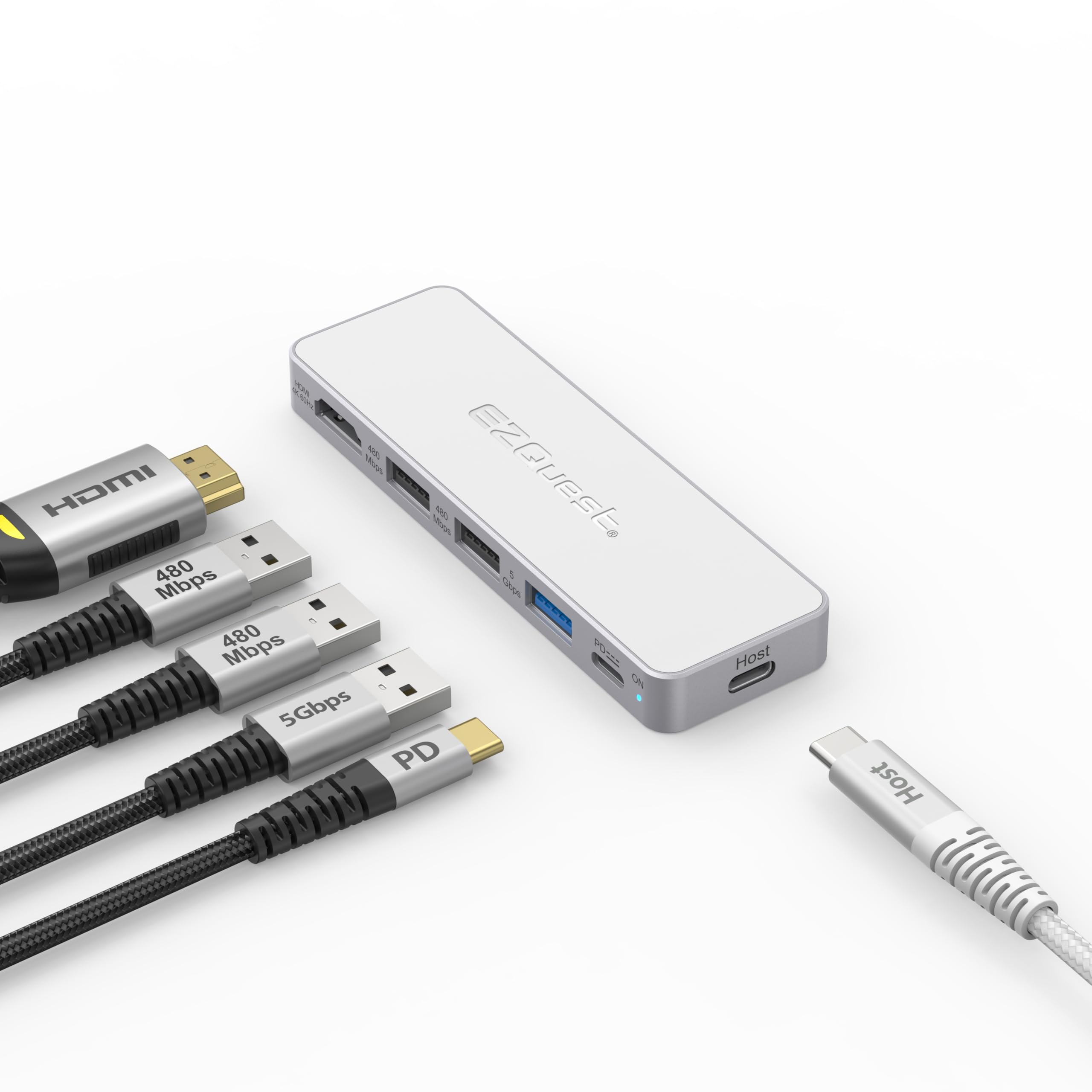 USB-C 5 en 1 Hub Pro Series: HDMI 4K 60Hz, carga PD de 100 W, datos USB 3.0, cable desmontable de 20 pulgadas. Adaptador multipuerto para MacBook Pro/Air, iPad, Windows, Thunderbolt 3/4