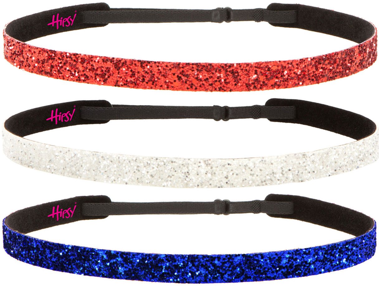 Hipsy Women's Adjustable NO SLIP 4th of July American Flag Headbands (Skinny Royal/White/Red Glitter 3pk)