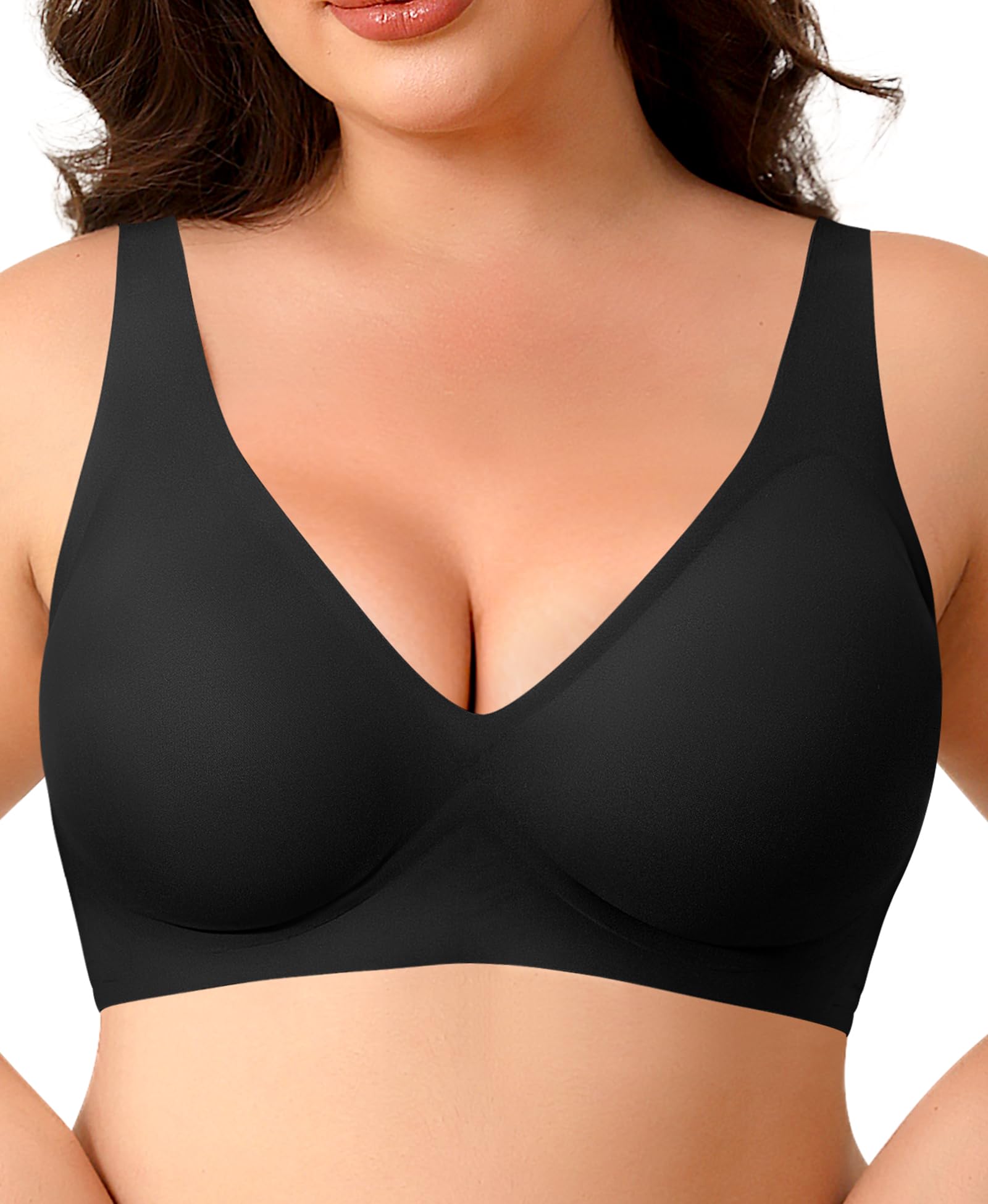 Ganado Damen BH Tiefem V-Ausschnitt Nahtloser BH Ohne Bügel Push Up BHS Bralette Soft Bequem BHS Bügellos Bustier