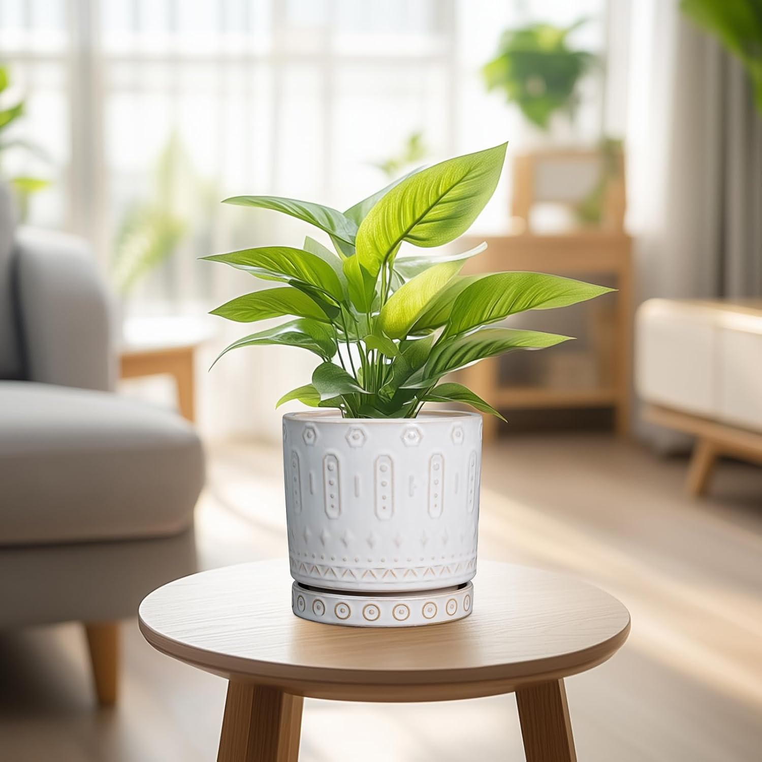 Eightpot Pot for Plants 6 Inch - Ceramic Planter for Indoor Plants Decorative Plant Pot with Drainage Holes and Saucer Outdoor Flower Pot Modern Succulent Pots for Office Desk Decor White