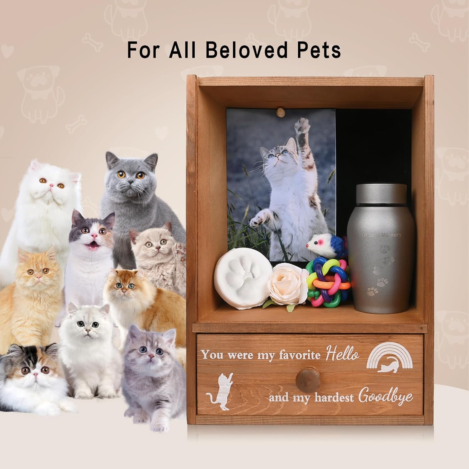 Pet Memorial Shadow Box Keepsake 9.25x13 Cat Memorial Gifts for Loss of Cat Death Sympathy and Remembrance Gift Large Pet Picture Frame Display Case with Deep Rainbow Bridge Drawer