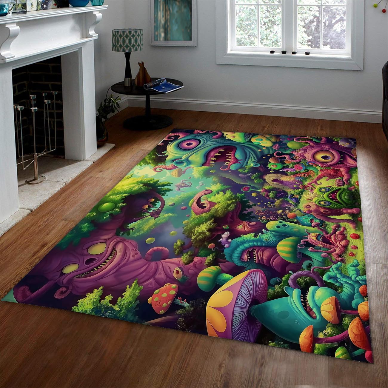 140 x 200 cm dywanik do salonu dywaniki do salonu Rainbow Jungle zmywalny miękki cienki psychodeliczny potwór mata wewnętrzna antypoślizgowa do pokoju zabaw