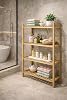 Exent, Dekoratif 4 Raflı Doğal Kayın Ahşap Banyo Dolabı, Banyo Rafı, Çok Amaçlı Dolap-50x32 cm h:90 cm