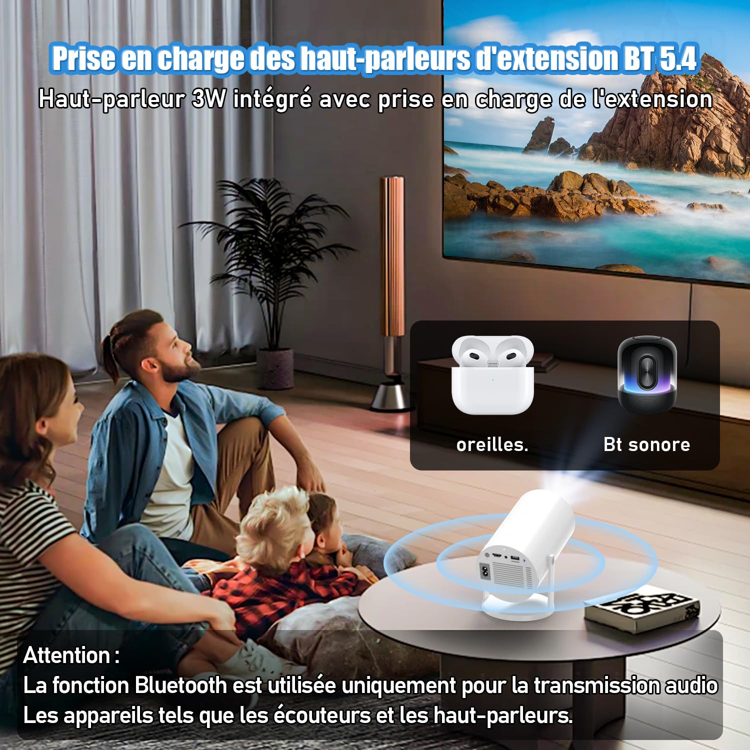Mini projecteur portable Android 11 4K Ultra HD Smart 150" 5G WiFi6 BT5.4 rotatif 180° projecteur de film extérieur