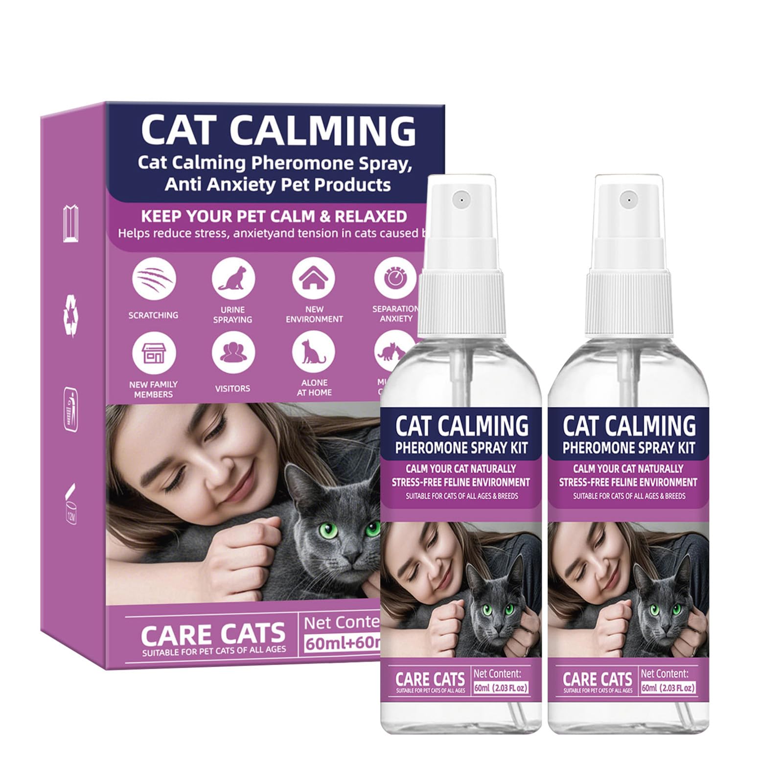 RzqgLGn Cat Calming Pheromone Spray,Soothing Feline Solution for Stress & Relaxation - Helps Reduce Scratching & Urine Marking - Ideal for Travel & Home (120ML)
