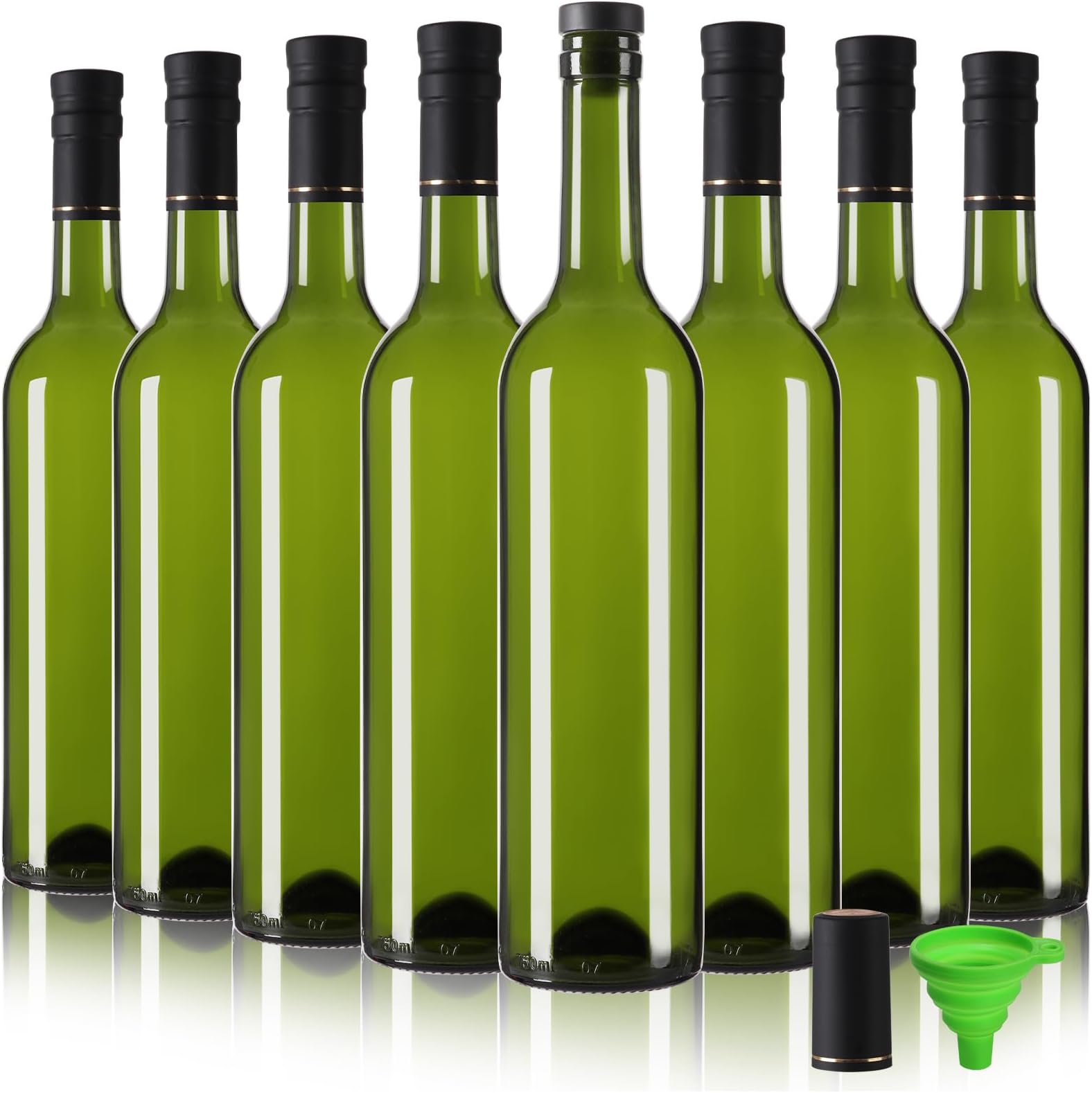 8 Pack 750 ml Green Glass Bottles With T-top Caps & Seal Shrink Capsules, Wine, Beverages, Juice & Kombucha