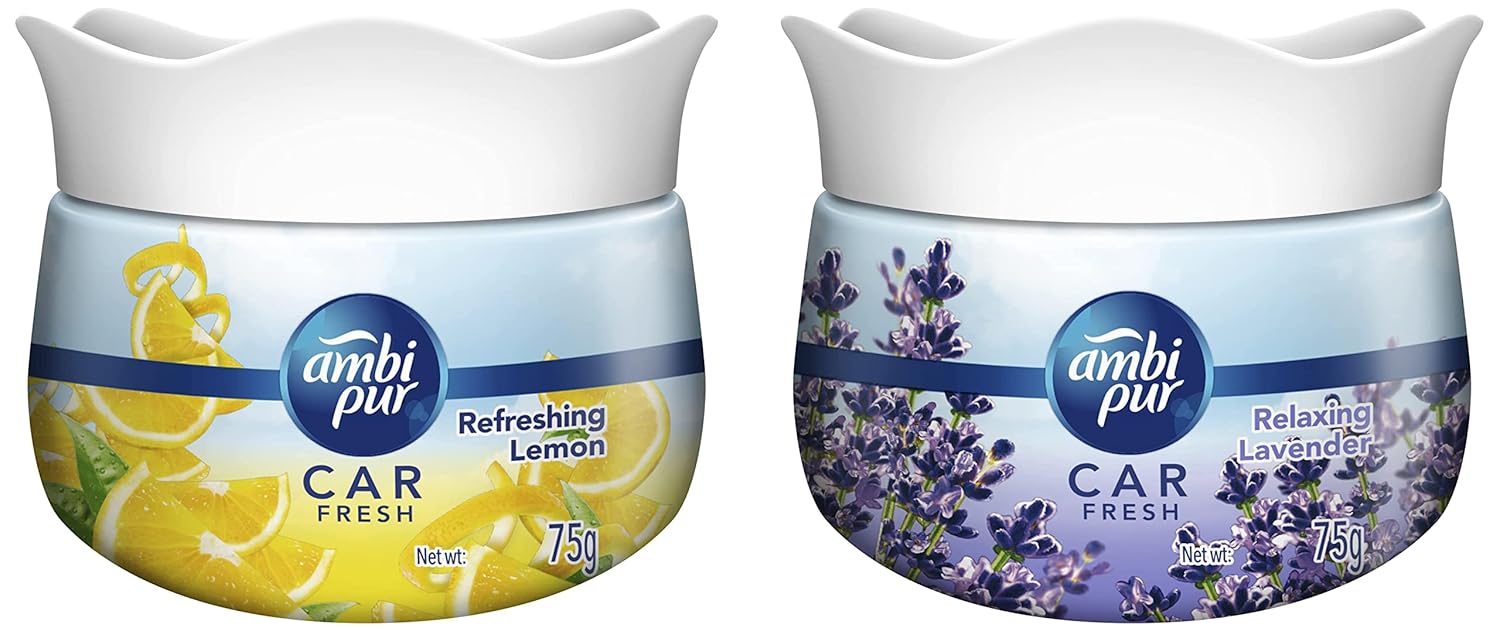 Ambi Pur Car Freshener Gel, Refreshing Lemon, 75 g & Relaxing Lavender