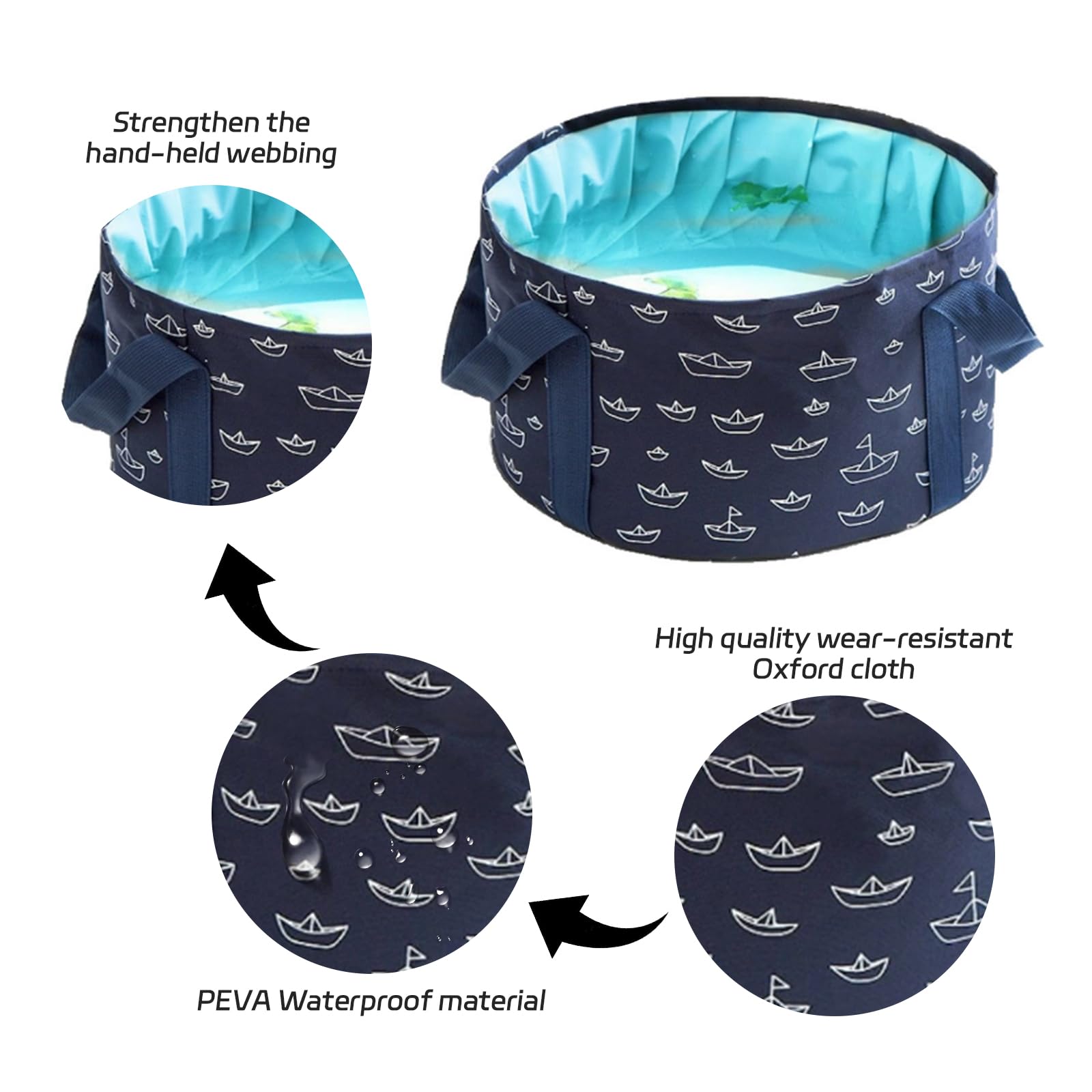 Secchio Pieghevole per Piedi da Ammollo con Custodia, 15L Bacino da Bagno Portatile, per Pedicure, per Uso All'Aperto, Campeggio, Lavati Viso, Piedi e Vestiti, per Molteplici Scopi (Blu marino）